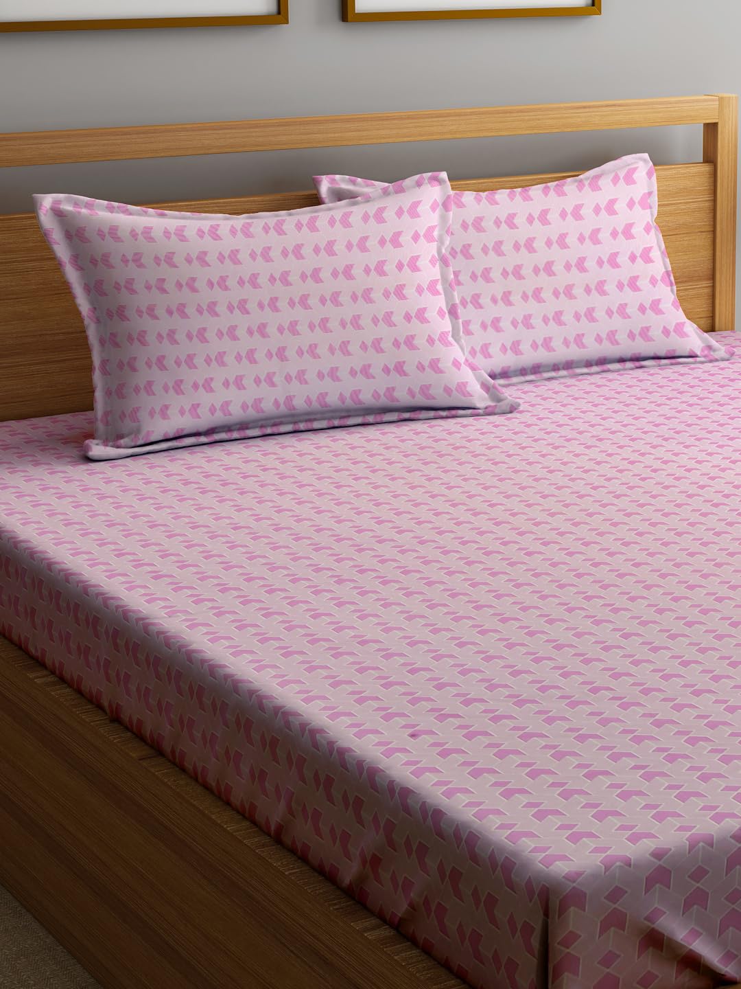 Klotthe Pink Geometric 300 TC Cotton Blend Double Bedsheet Set in Book Fold Packing 1