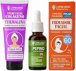 Capim Limão Kit Autoestima Bella Smart, Conjunto Facial com Firmador FPS 60, Sérum de Pepino Colágeno e Creme Facial Turmalina, Tratamento Renovador e Hidratante