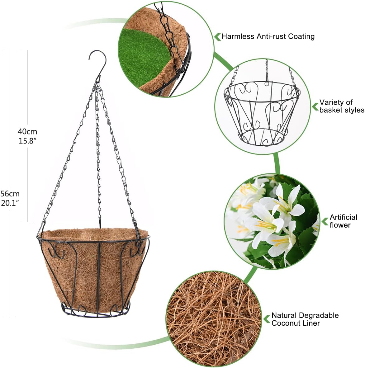 INQCMY Artificial Hanging Flowers in Basket for Patio Garden Decoration,Faux Silk Violet in Planter UV Resistant Realistic for Outside Home Porch Balcony Yard Decor(White) - Image 5