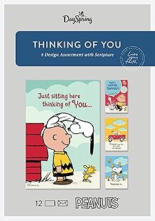 DaySpring - Peanuts - Thinking of You - 4 Design Assortment With Scripture - 12 Boxed Cards & Envelopes