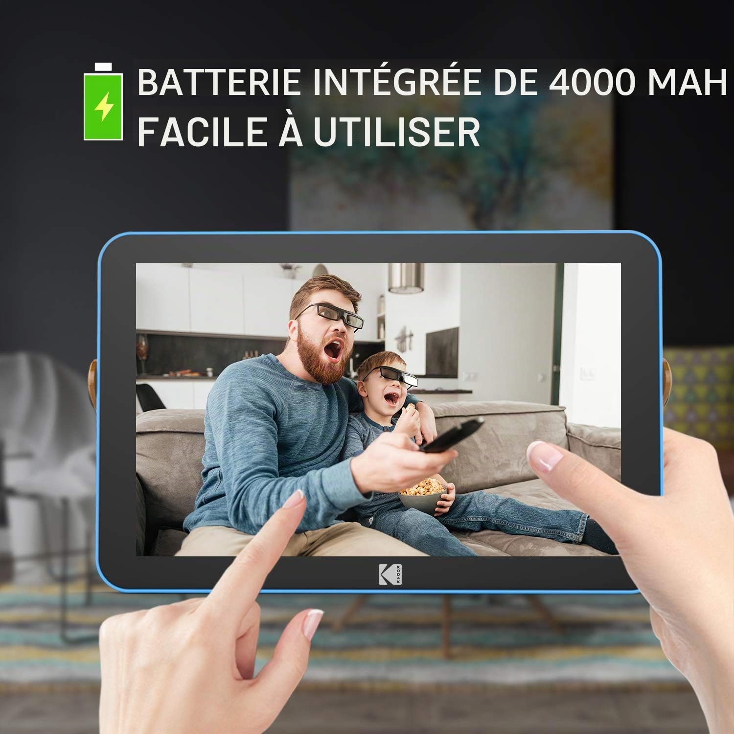 KODAK RWF-108V 10" - Cadre Photo Numérique Wi-FI, Écran IPS Tactile 1280x800, Stockage 32 Go, WiFi 6 Dual-Band, Batterie 4000 mAh, Contrôle App, Lecteur Multimédia - Bleu