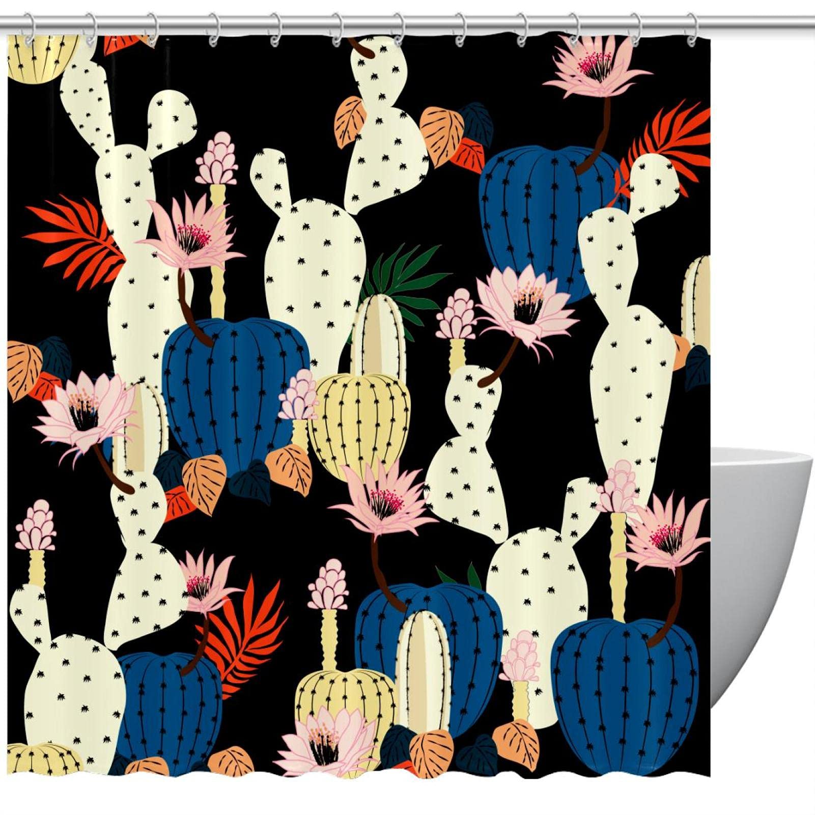 Rideau de douche cactus noir 168x183 imperméable pour baignoire design