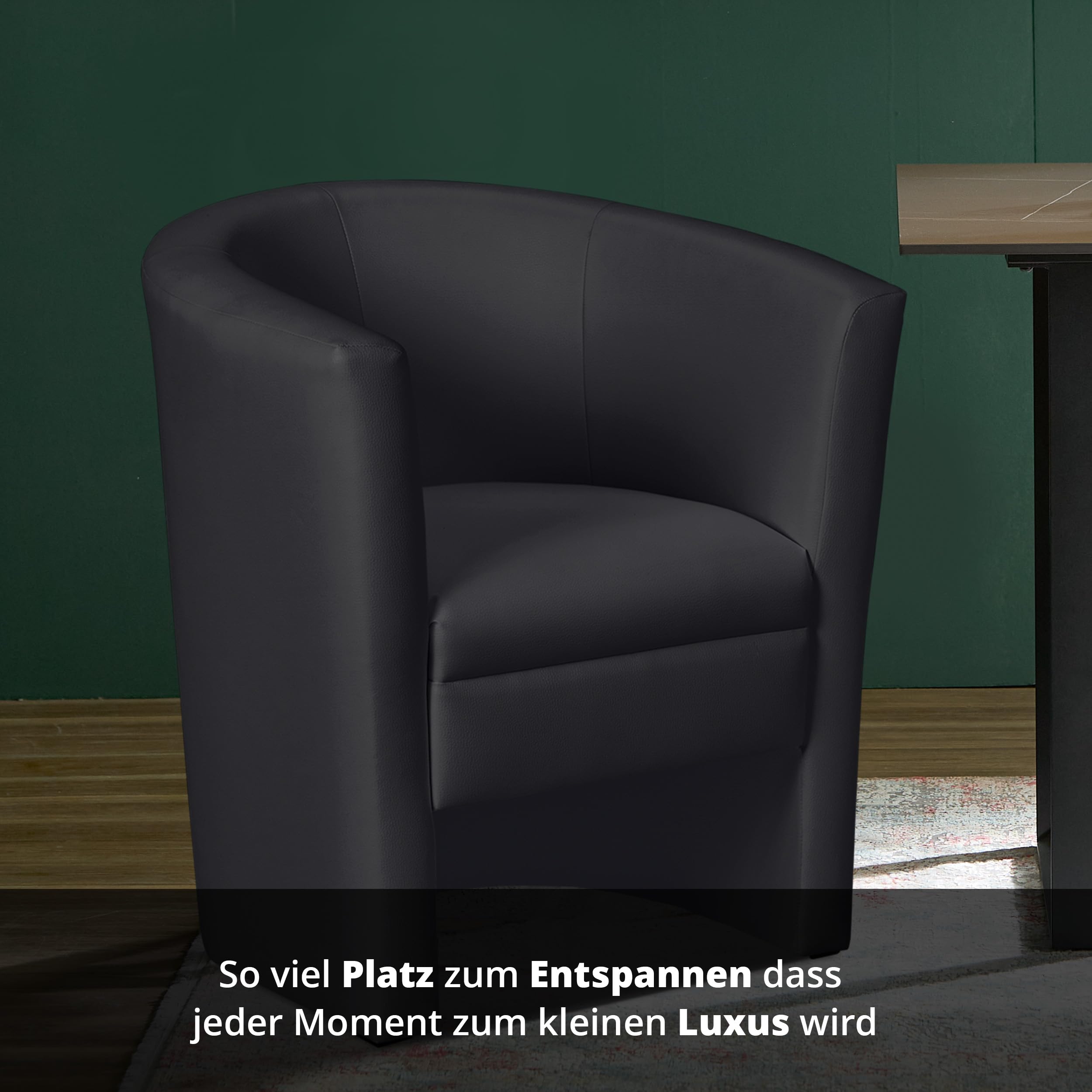 KHG Cocktailsessel Schwarz - Kunstleder, 73x78x60 cm, Sitzhöhe 42cm, Sitzbreite 46cm, Schaumpolsterung, Schlichtes & Zeitloses Design, ideal für Wohnzimmer, Leseecke, Gästezimmer, Bürosessel