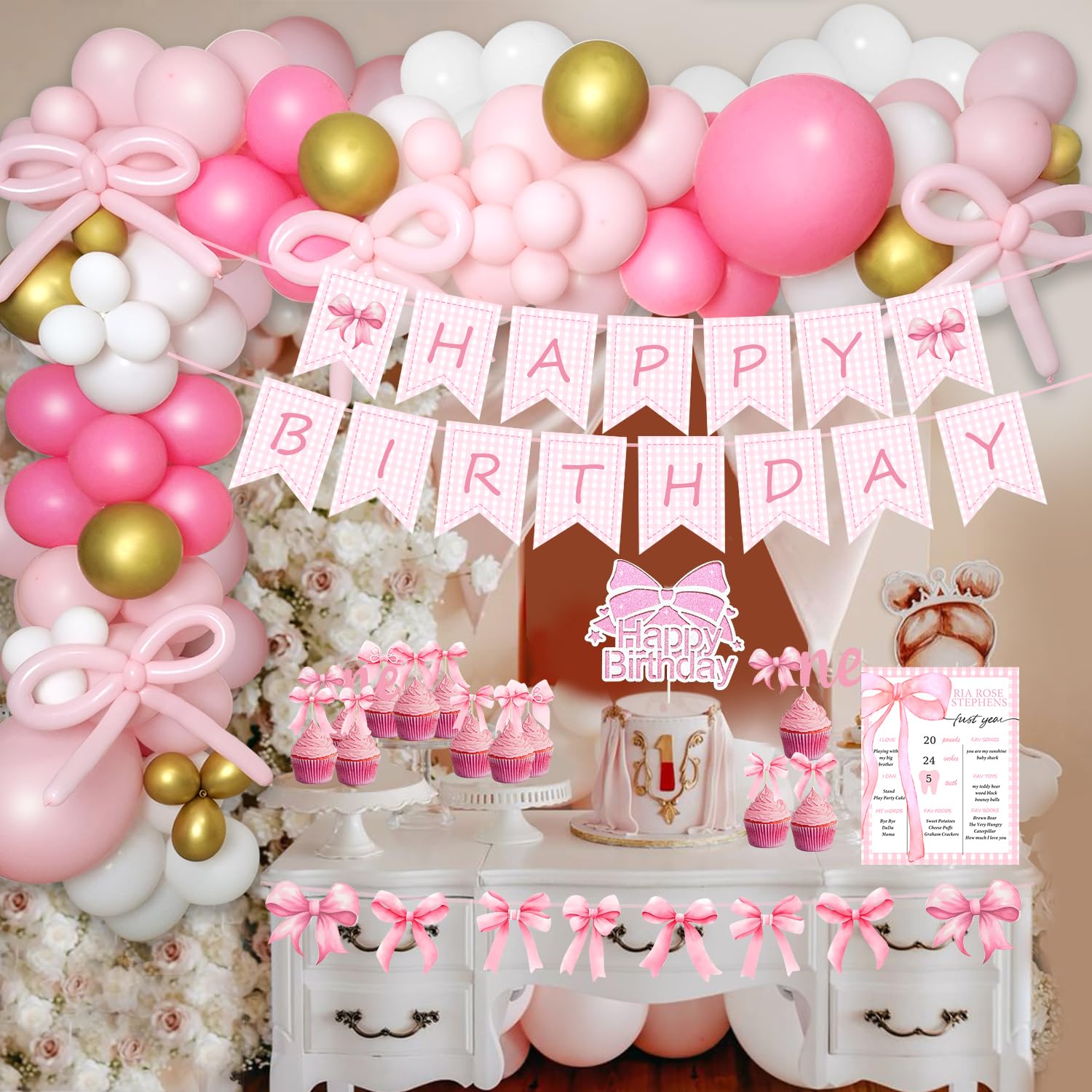 Birthday Party Kit Pink Bow Birthday Party Decorations Kit - Coquette ...