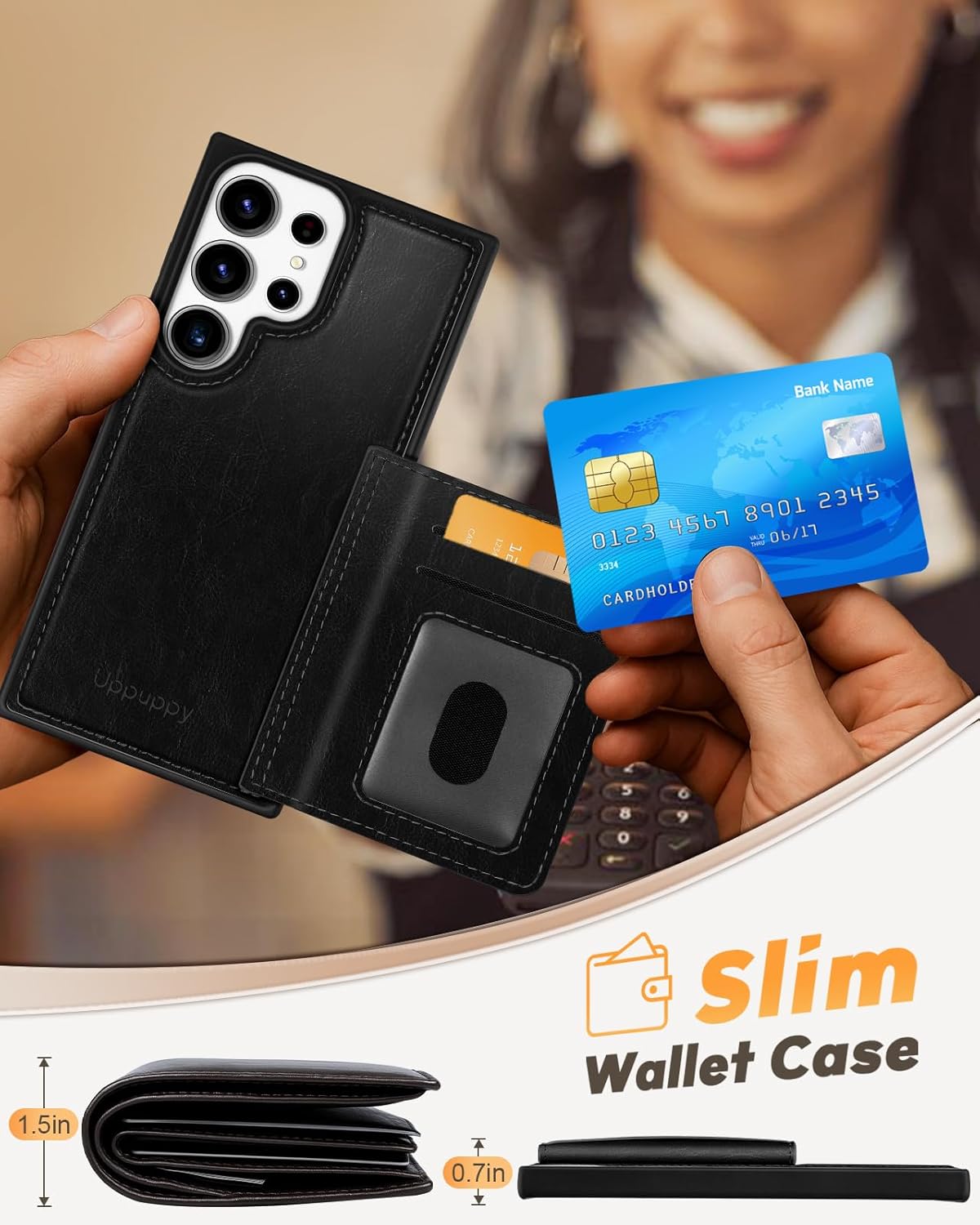 for Samsung Galaxy S25 Ultra Case with Wallet - Fits 4 Card Slots, Compatible with MagSafe for Women Men Leather Credit Card Holder Kickstand Phone Cover for Samsung S25 Ultra, Black - Image 4