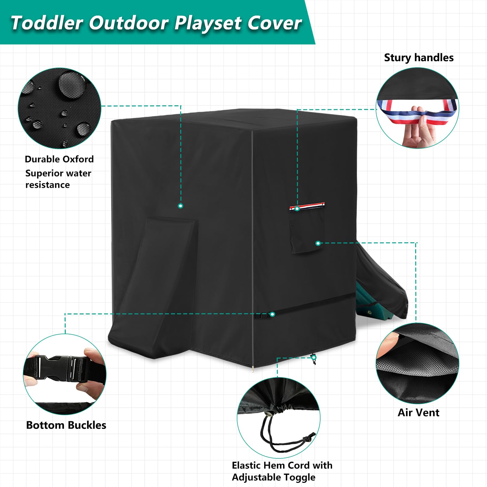 Exokugo Outdoor Playground Cover for Kids Climbers,Heavy Duty 600D Waterproof with UV Protection,Universal Fit for Slide & Climbing Wall Toys,Toddler Playground Cover,Black