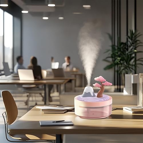 Miniatura 6 de Humidificador de luz nocturna paisajística con 2 modos de niebla, tanque grande de 10.8 fl oz, silencioso para bebéguarderíaoficina, mini humectante