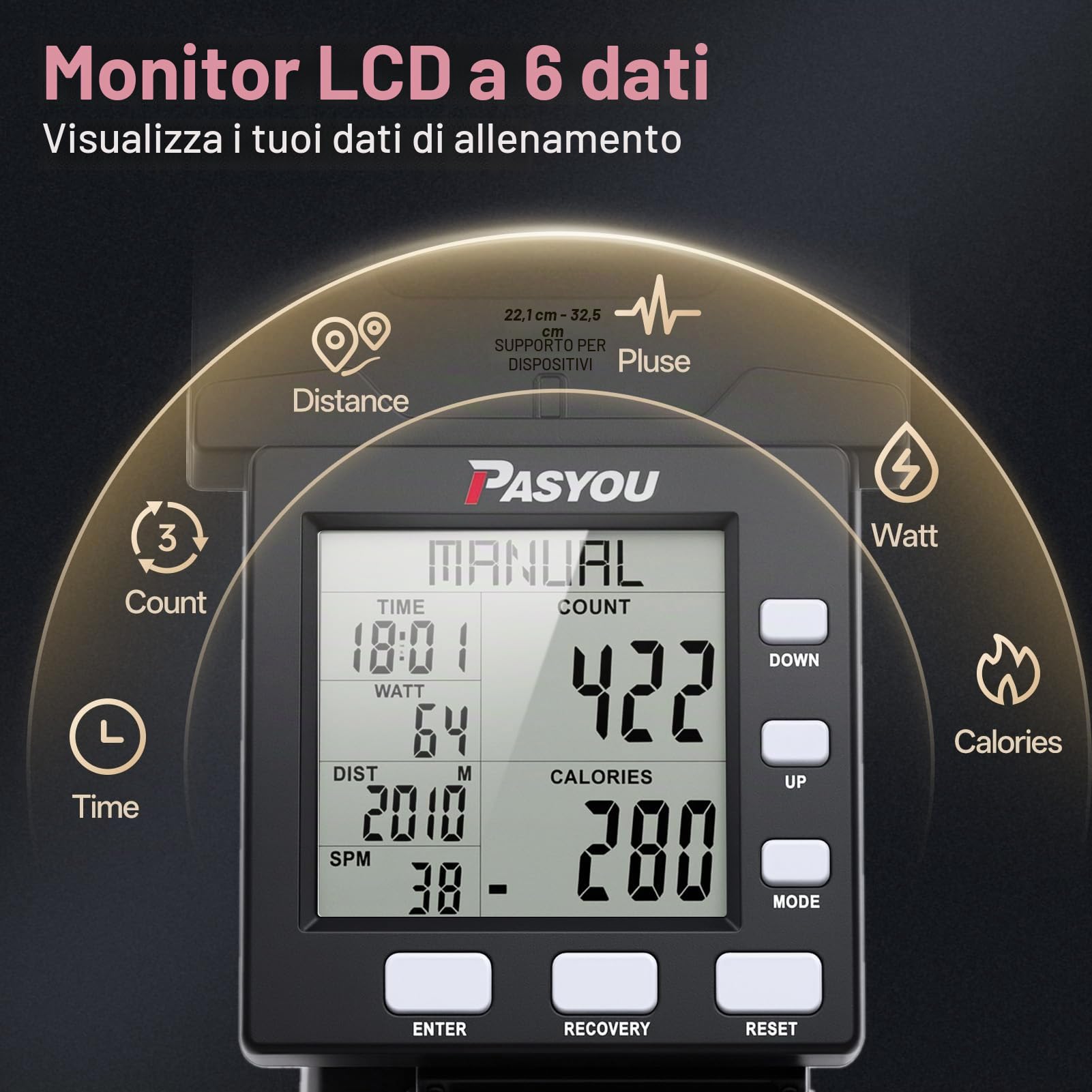 PASYOU Allenatore da Sci di Fondo – Resistenza Ad Aria Silenziosa, Schermo Elettronico, Allenamento Intensivo A Casa, Regolabile per Tutti I Livelli