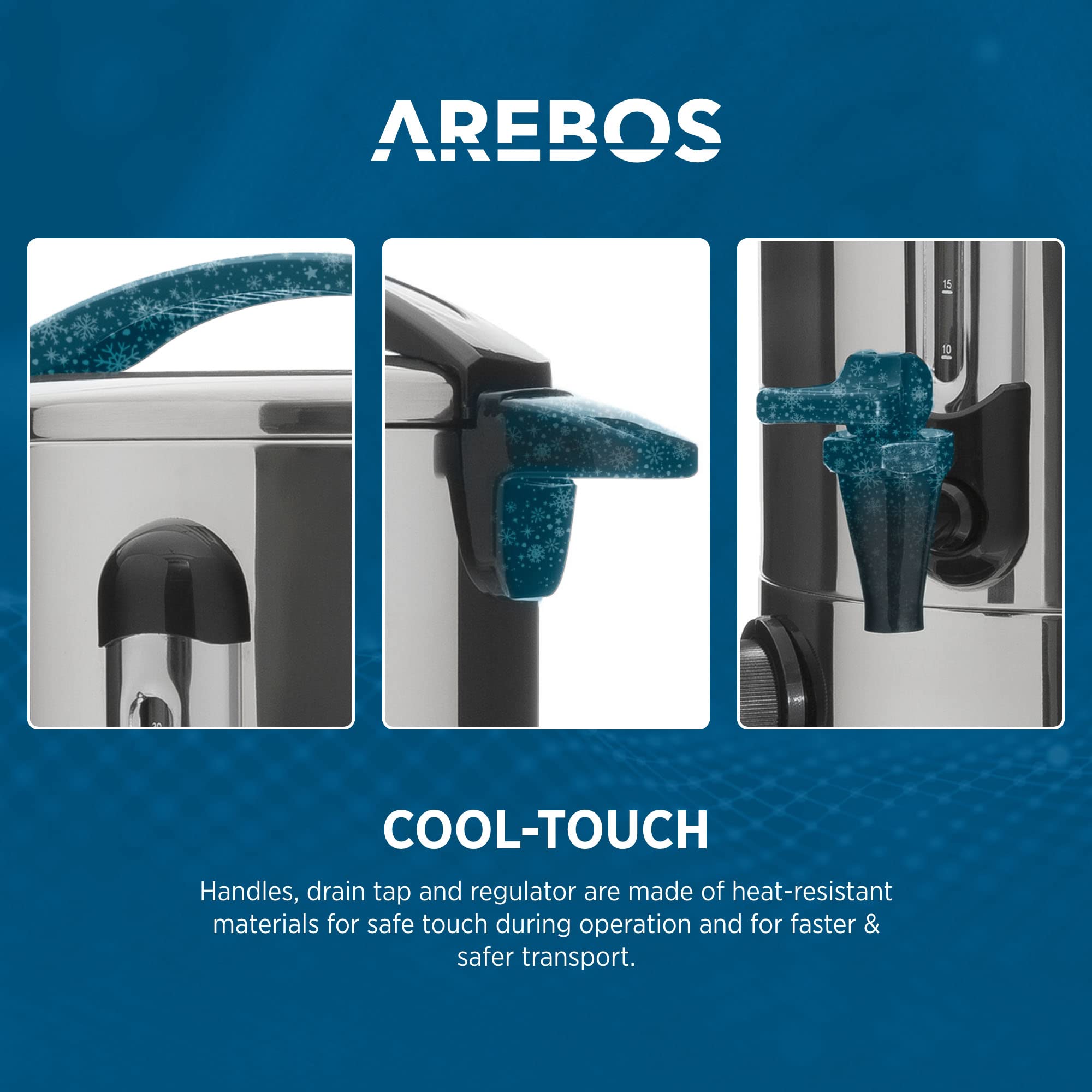 Arebos Cocina eléctrica para vino caliente 1650 W | 20 L | Hervidor para Vino Caliente | Dispensador con grifo de salida | termostato y protección contra sobrecalentamiento | Acero inoxidable