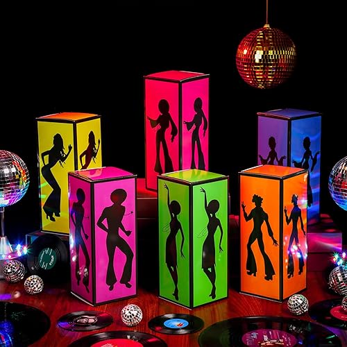 Miniatura 4 de Spiareal 6 piezas de caja de fiesta de discoteca de papel de discoteca decoración de los años 70 y 80 centro de mesa tema disco suministros fiesta
