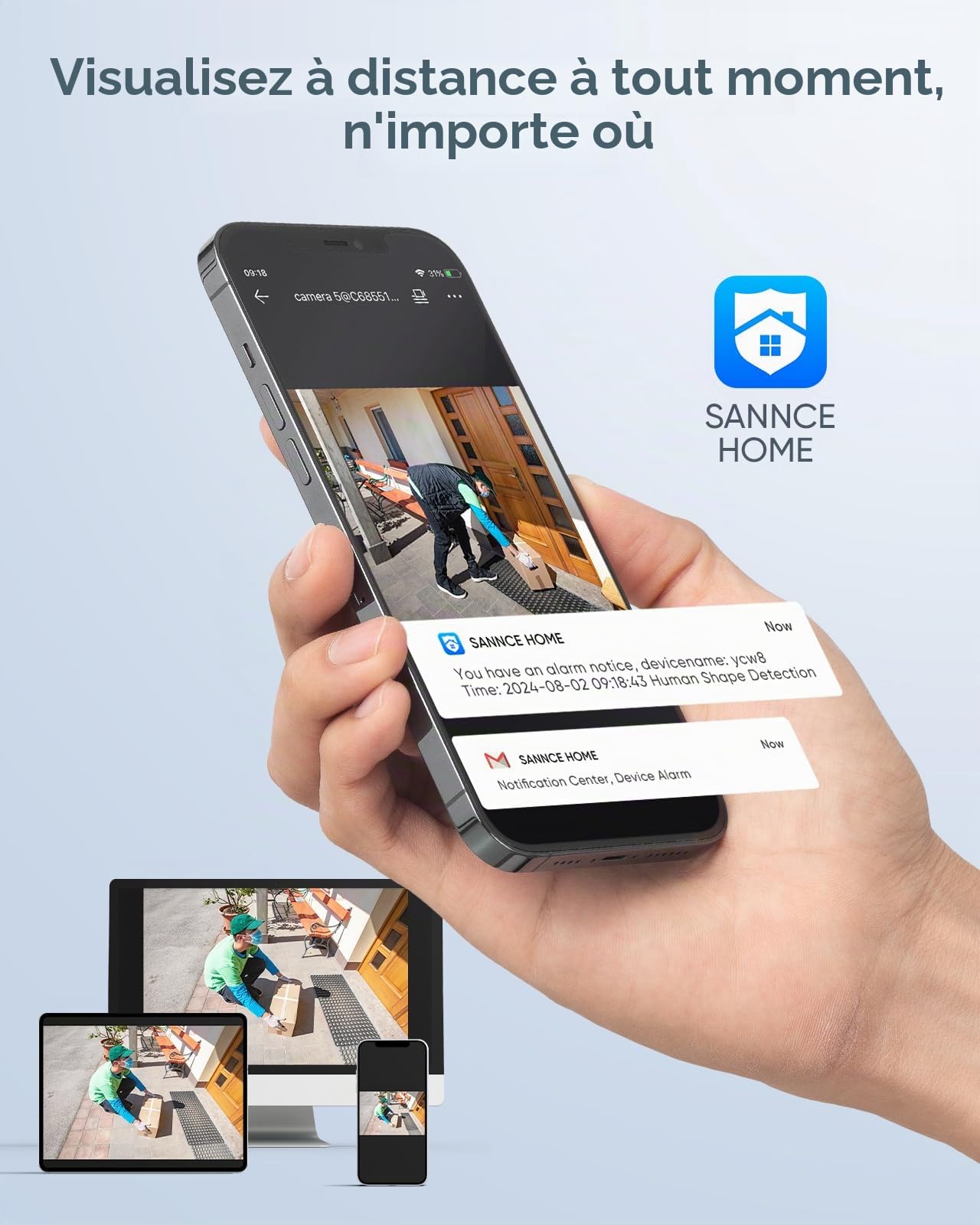 SANNCE Système de Caméra de Sécurité 8CH 1080P Enregistreur vidéo CCTV DVR 5 en 1 avec 8 Caméras Filaires avec Disque Dur de 1 to, Vision Nocturne de 100 Pieds, Alerte de Mouvement, Accès à Distance