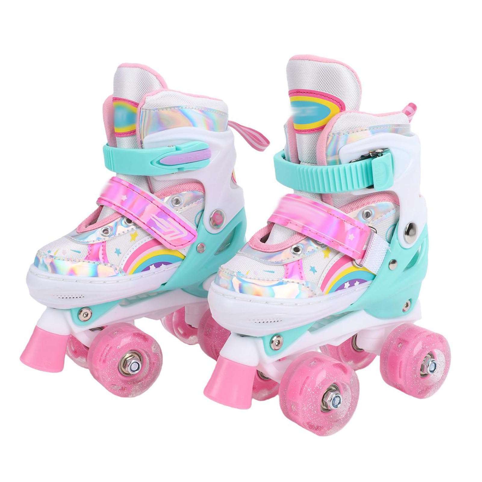Patines De Ruedas con Iluminación Ajustable Cuádruples Doble Row Correas con Hebilla Cierres Gancho Y Bucle Cordones Antideslizantes con Diseño Cierre Múltiple para Patinar