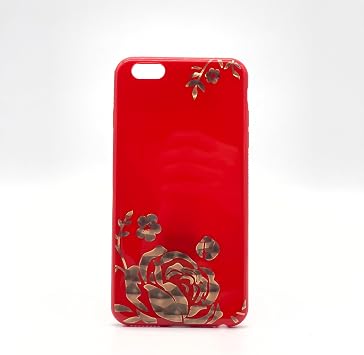 iPhone 6 / 6S Uyumlu  i ek Desenli Yanlar  Ta l  Sert Yumu ak Silikon K l f K rm z