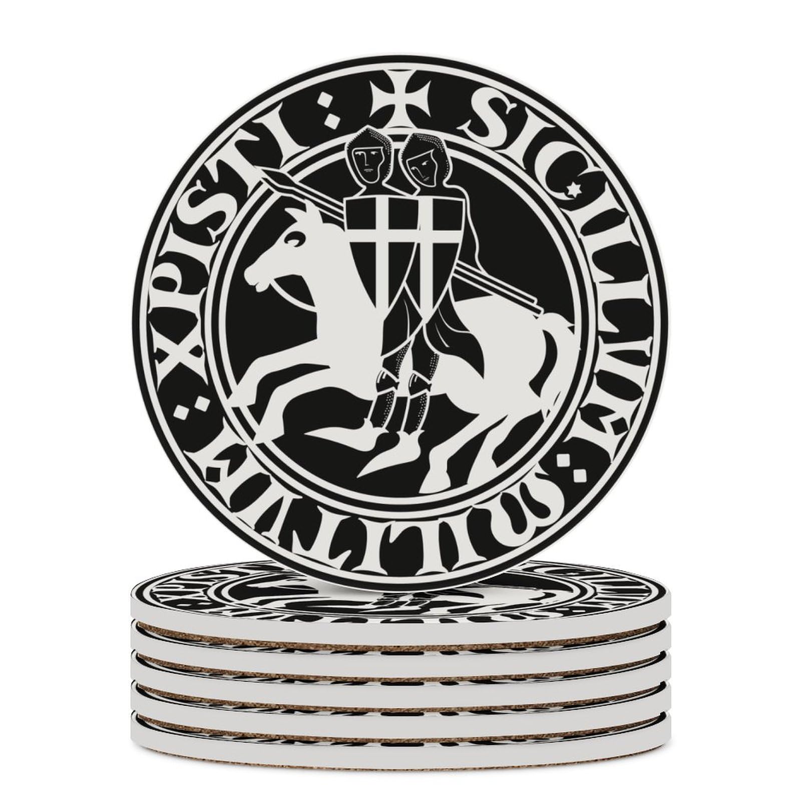 Drink Cup Coasters Mats 1-6 Sets Two Viking Templars Knight Crusader, Washable Saucer for Coffee Beer Wine, House Warming Decor, Wedding Gift, 4" (10cm)
