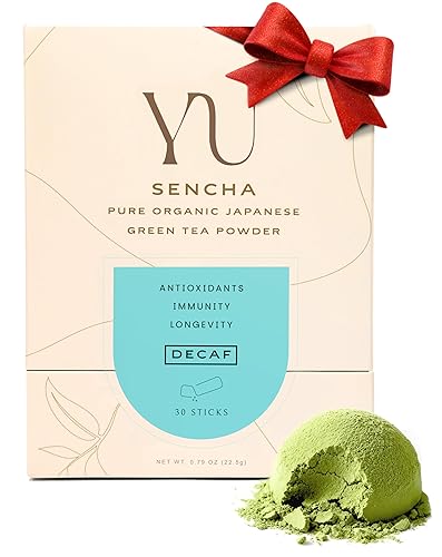 Yu Té descafeinado orgánico Sencha verde en polvo, paquetes instantáneos  Rico en antioxidantes, EGCG y L-teanina  Hoja japonesa pura de primera