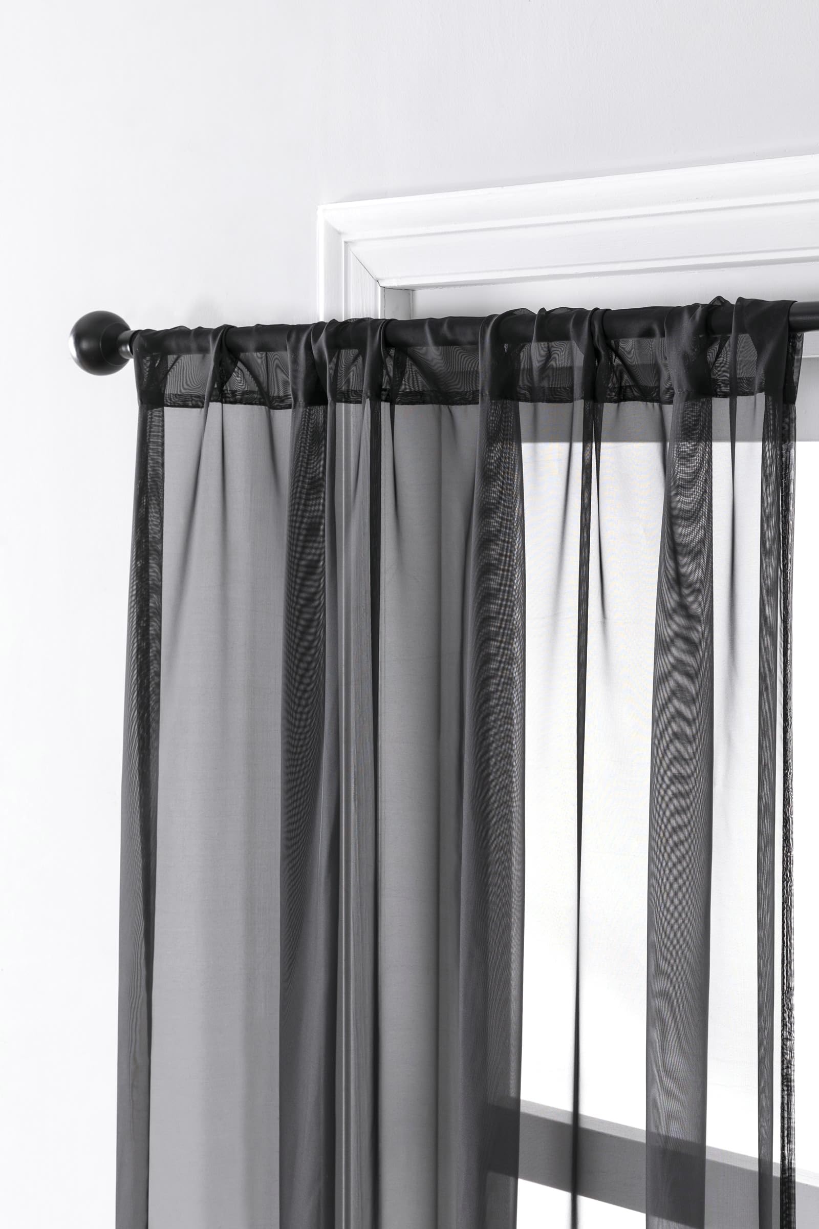 Schwarz Voile Vorhänge Transparent 2 Stück, Polyester Vorhänge 137 Breit Rod Tasche Einfarbig für Schlafzimmer, H160 x B137 cm