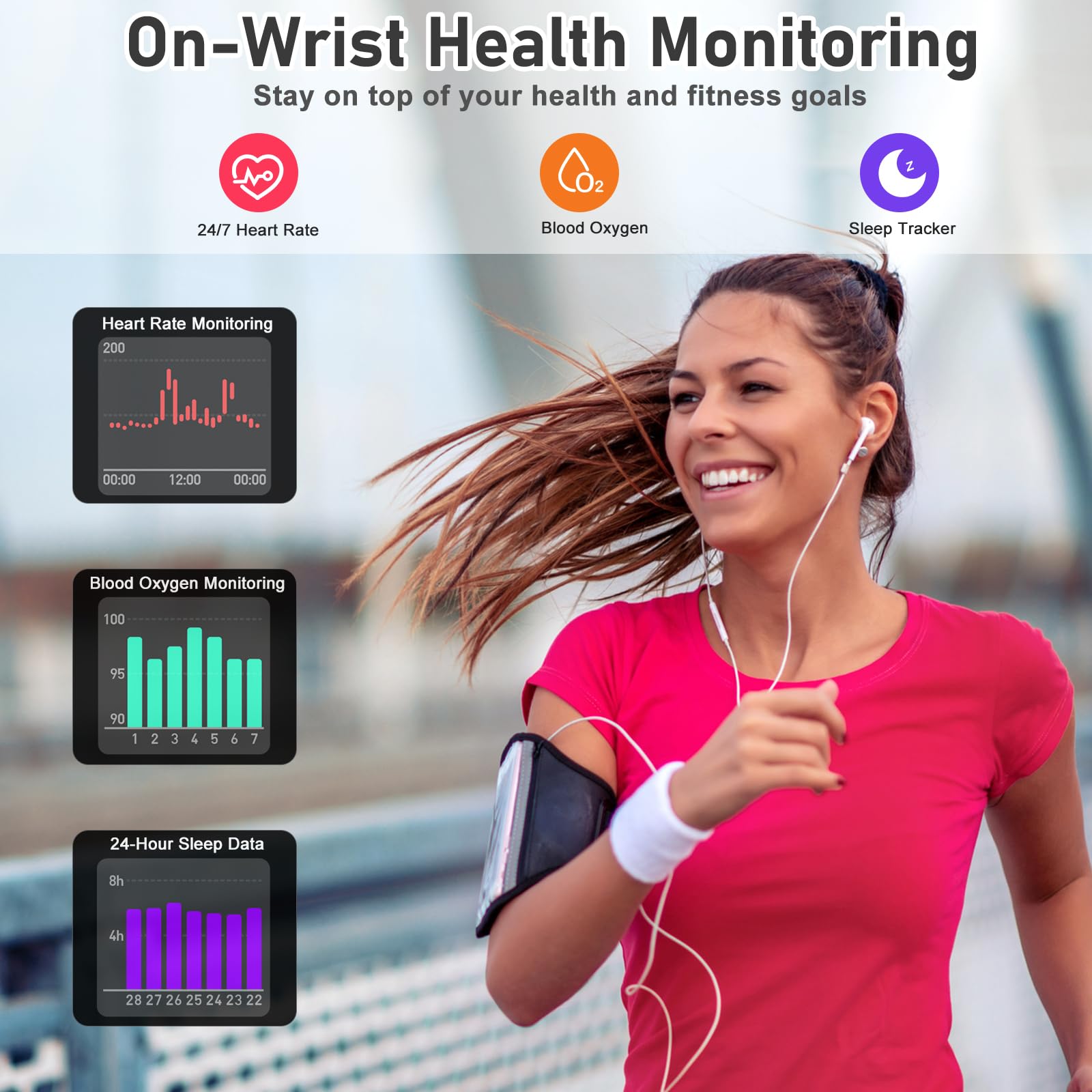 Fitness Tracker with 24/7 Heart Rate, Blood Oxygen, Sleep Tracker, 1.47''Waterproof Fitness Watch, Activity Tracker with Step Tracker for Women Men