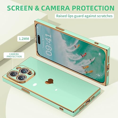 Miniatura 2 de Tzomsze Compatible con iPhone 13 Pro Max, funda cuadrada de lujo con borde chapado de lujo, protección completa de la lente y esquinas reforzadas a