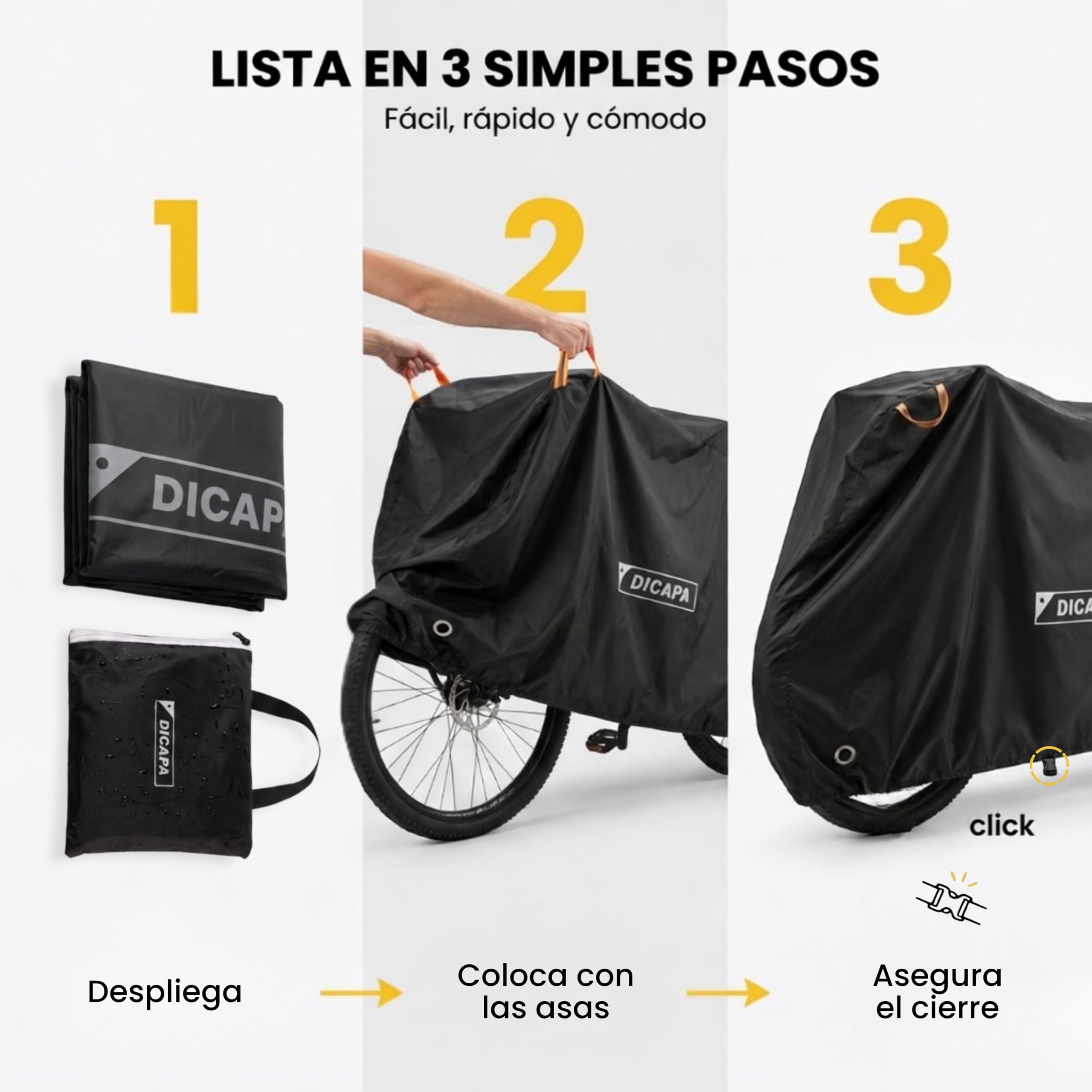 DICAPA Telo protettivo per bicicletta, impermeabile, 200 x 70 x 110 cm, con maniglie, fori di sicurezza antifurto e chiusura regolabile, materiale impermeabile e robusto.