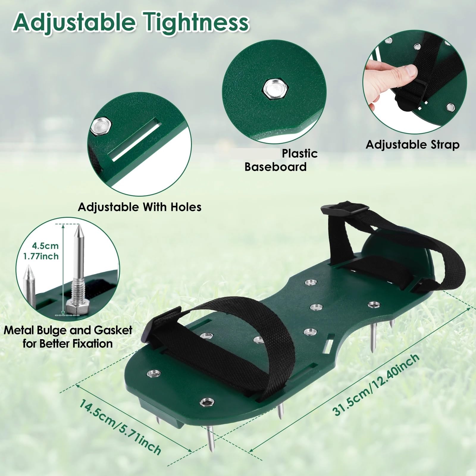 Nagelschuhe Rasenbelüfterschuhe Manueller Rasenbelüfter mit Spikes Einstellbare Spike-Belüftungssandalen Wiederverwendbare Rasenbelüfter-Sandalen aus Kunststoff Rasen(Green 6pcs)