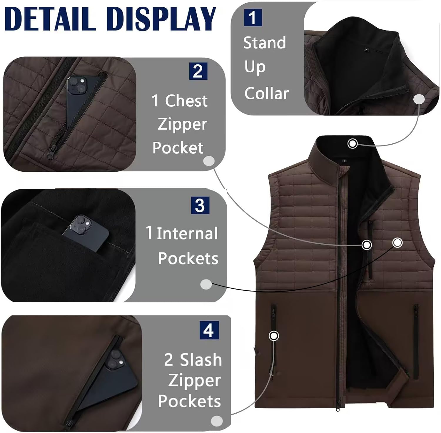 Men's Lightweight Vest Softshell Outerwear Windproof Sleeveless Jacket for Golf Running Hiking