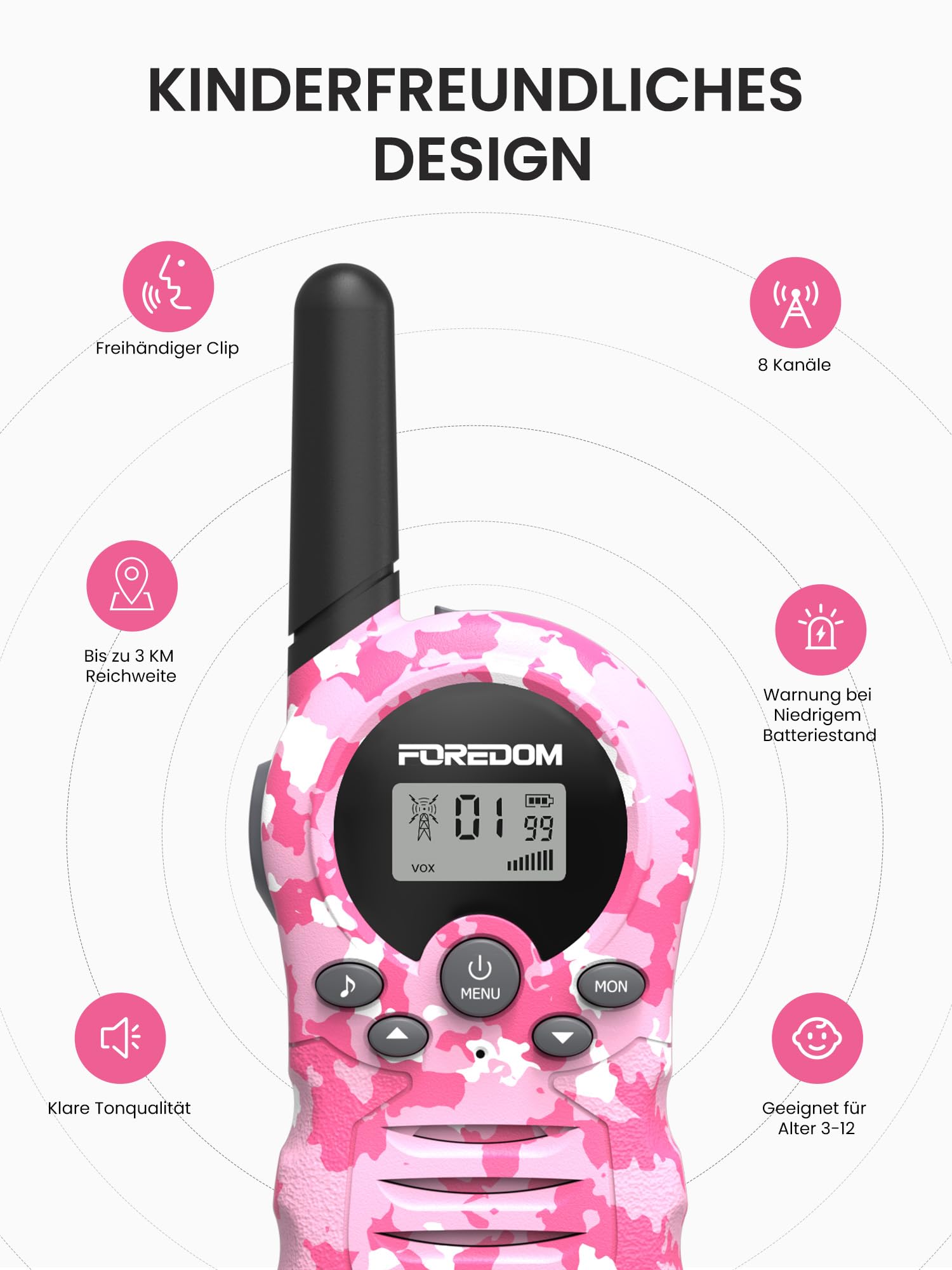 FOREDOM Walkie Talkies für Kinder Walkie Talkies Funkgeräte Set Spielzeug für Jungen & Mädchen 3-12 Jahre, Geschenke Outdoor-Abenteuer – 3er Set
