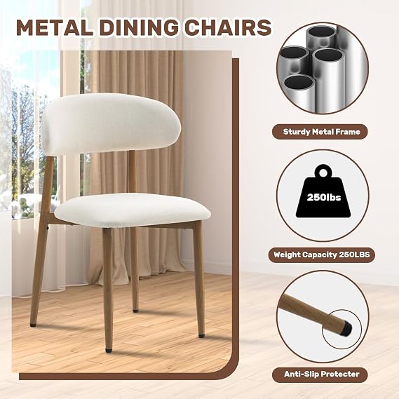 UVV Dining Chairs Set of 4, Metal Kitchen Chairs with Modern Fabric Upholstered for Dining Room, Beige