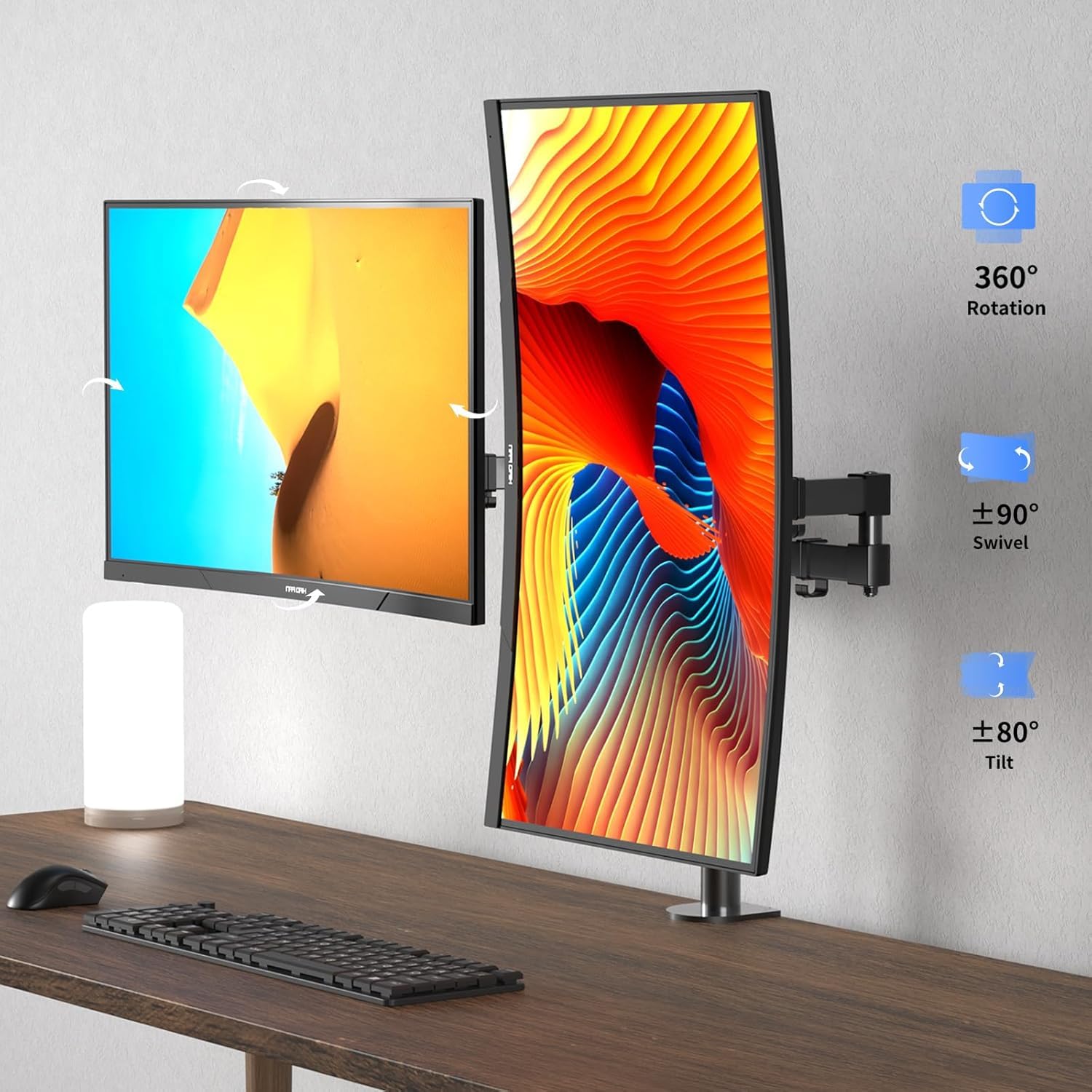 Bracwiser Supporto Doppio Monitor, Braccio per Schermi LED LCD da 13-27 pollici, Inclinazione Girevole Rotazione Regolabile in Altezza VESA 75/100mm MD7442
