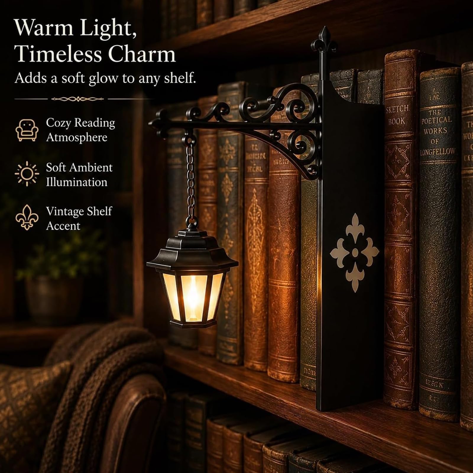 Vintage LED lampka nocna do czytania, latarnia biblioteczna-dekoracyjne oświetlenie półki na książki, miniaturowa wisząca lampa na półkę dla miłośników książek do nauki w bibliotece domowej 4pcs