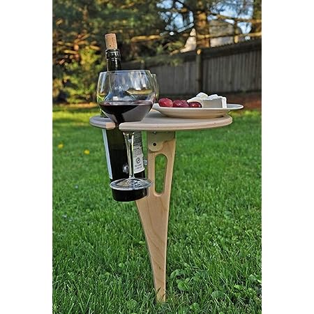 Tragbarer Garten-Wein Tisch im Freien - Klappbarer Picknicktisch, Weinglasregal aus Holz, zusammenklappbarer Flaschenhalter für den Außenbereich, Garten, Reisen