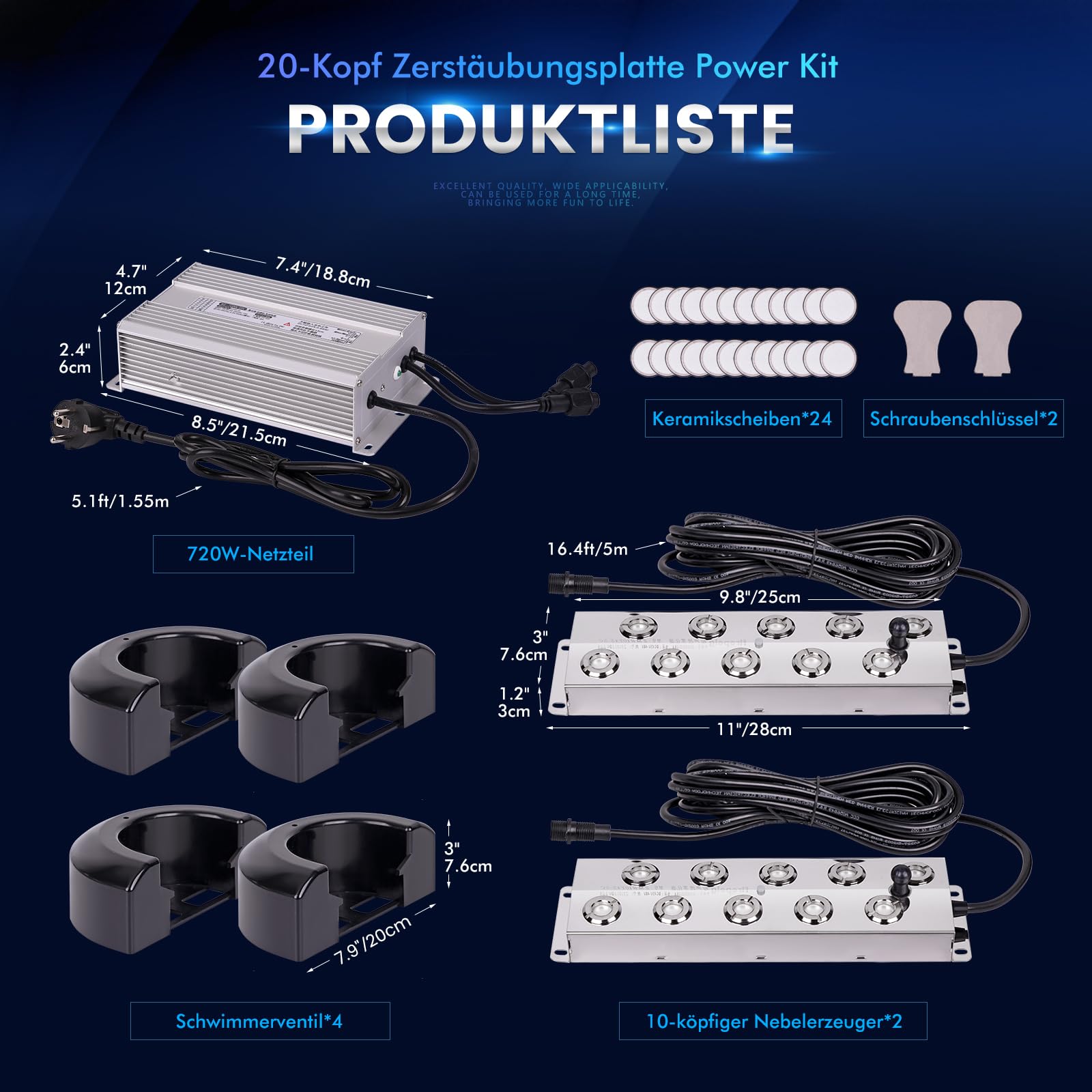 Nebelmacher 20 Kopf 14L/H 2 in 1 Ultraschall Nebelgerät 720W Wasserdichtem Netzteil