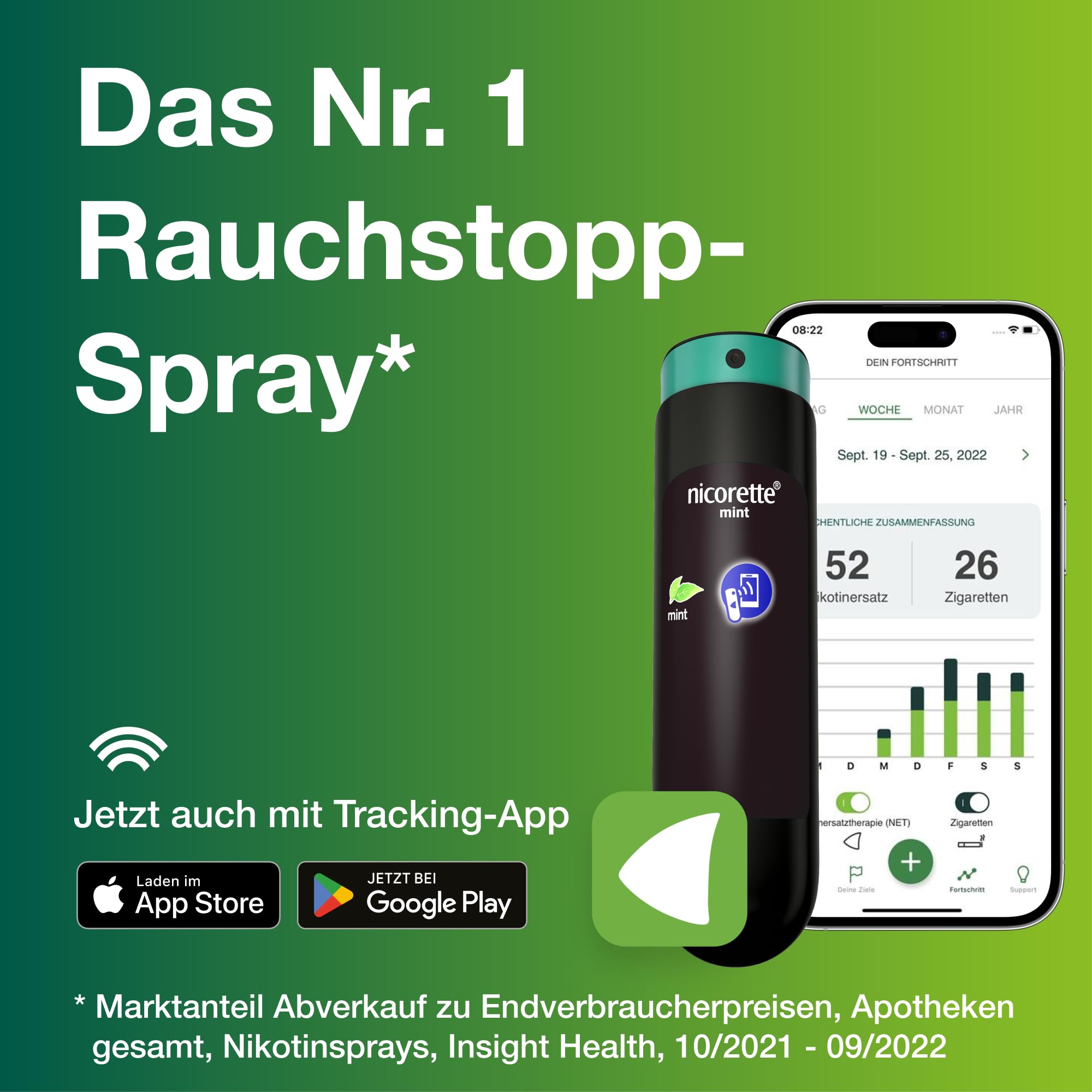 nicorette mint Spray zum Rauchen aufhören, mit App-Funktion - (3er Pack)