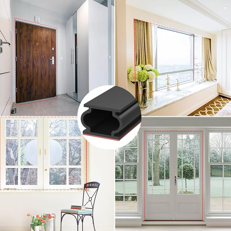 ZSRedHong Öntapadós Ajtószigetelő Szalag 12mm×8mm×6m - Vízálló Gumitömítés Ajtókerethez, Rugalmas Huzatgátló Tömítőcsík, Fekete