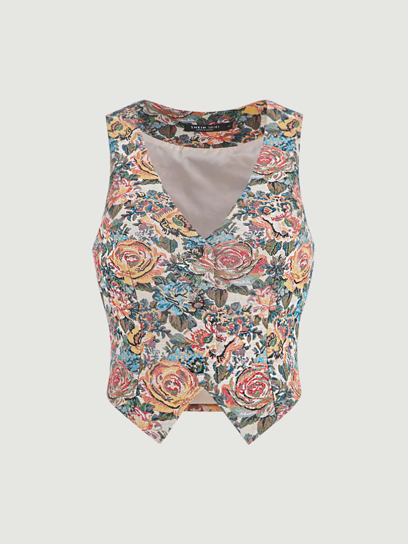 ESENTL Women's Sweater Floral Pattern Vest Blazer Without Shirt Sweater for Women (Color : Multicolor, Size : Medium)