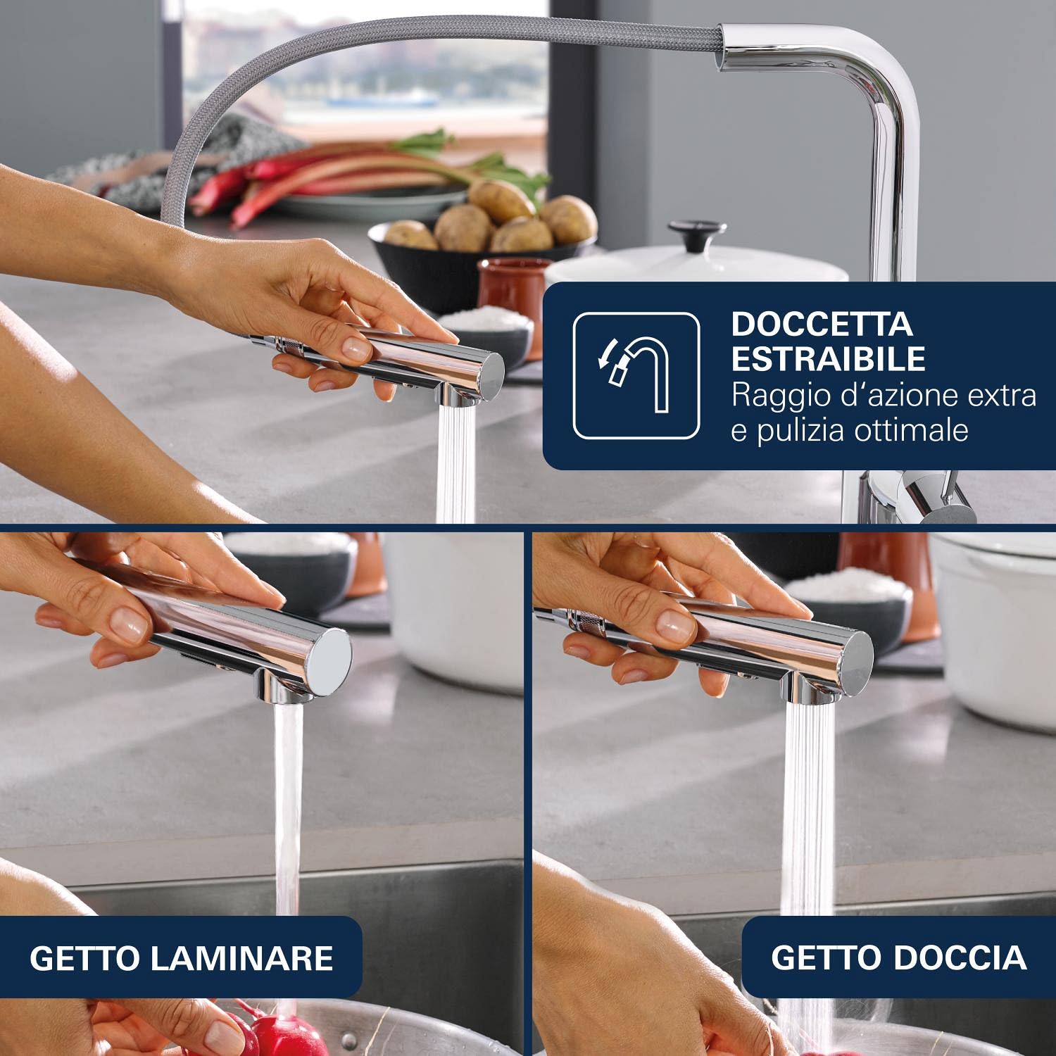 GROHE Essence Rubinetto Miscelatore Monocomando per Lavello New, bocca alta e girevole, cartuccia a dischi ceramici, Cromo 30270000