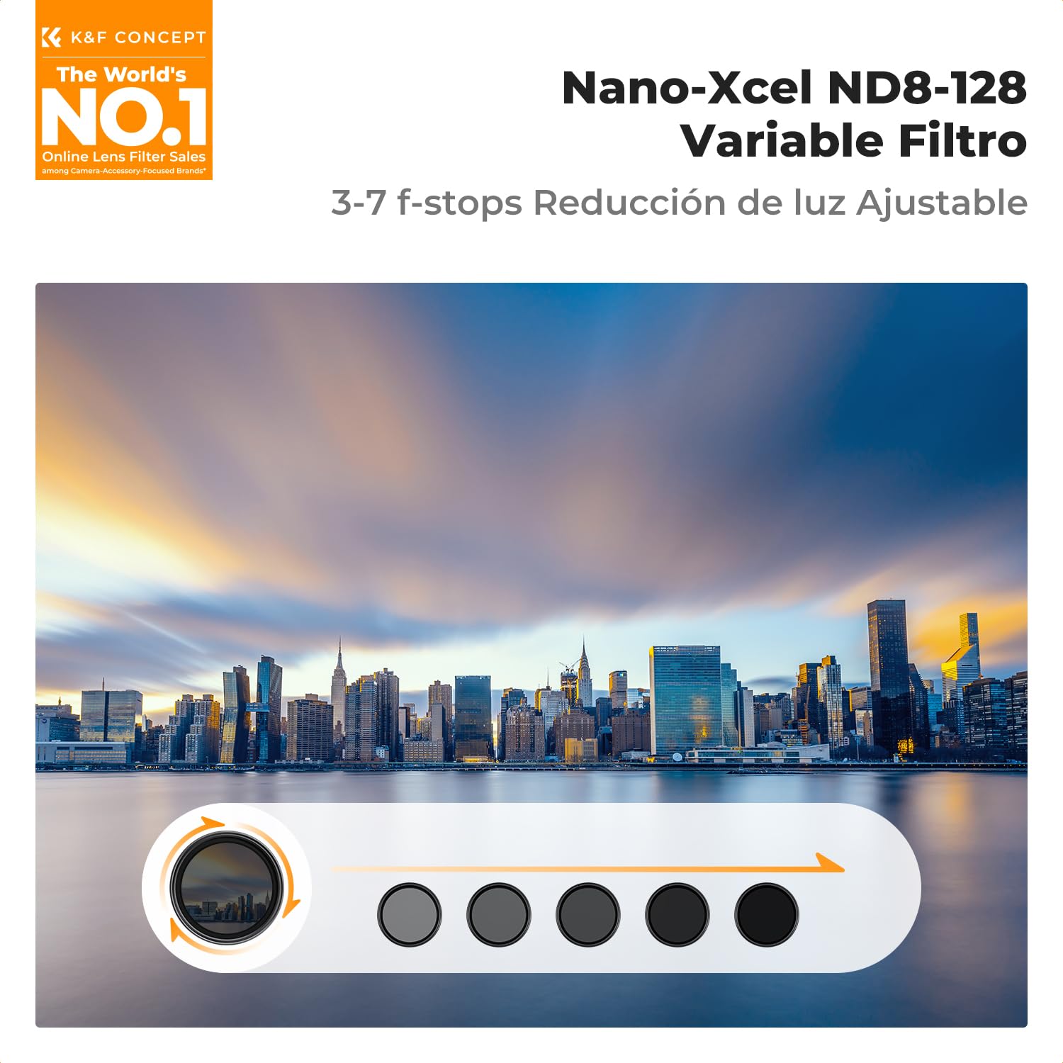 K&F CONCEPT Nano-Xcel ND8-128 Filtro Variable, 82mm Filtro Densidad Neutral ND8-128(3-7 Pasos) de Vidrio Óptico con 28 Capas Nano Revestimiento