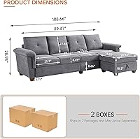 Vista 3 de Sofá Seccional de 108 pulgadas, Sofá Convertible en Forma de L con Otomana y Gran Almacenamiento, Sofá Seccional de 4 Asientos con Portavasos, Sofás