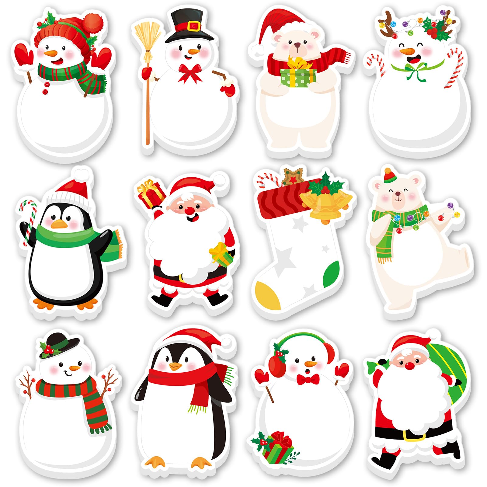JSRQT Christmas Snowman Sticky Notes, Self-Adhesive Post Stick Note Pads with Santa Claus Penguin Design, Removable Mini Writing Notepads Essentials for Party Present, Classroom Rewards, Office Plan