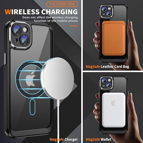 Miniatura 6 de Funda para iPhone 15 con protector de pantalla y protector de cámara, marco de silicona a prueba de golpes, carcasa trasera dura transparente para