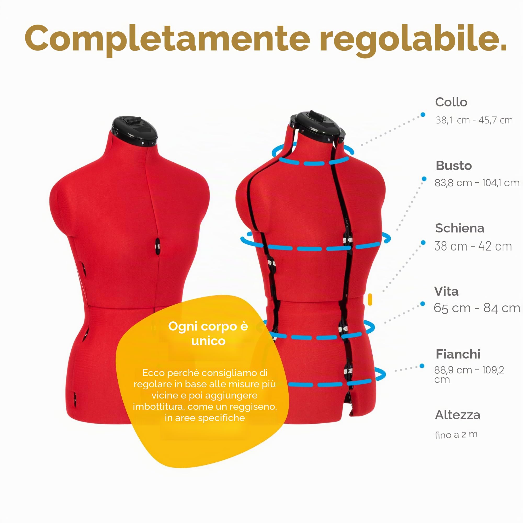 Adjustoform Manichino da sarto, manichino da cucito, 8 parti regolabili, (misura EU 38-46) piccolo, rosso papavero