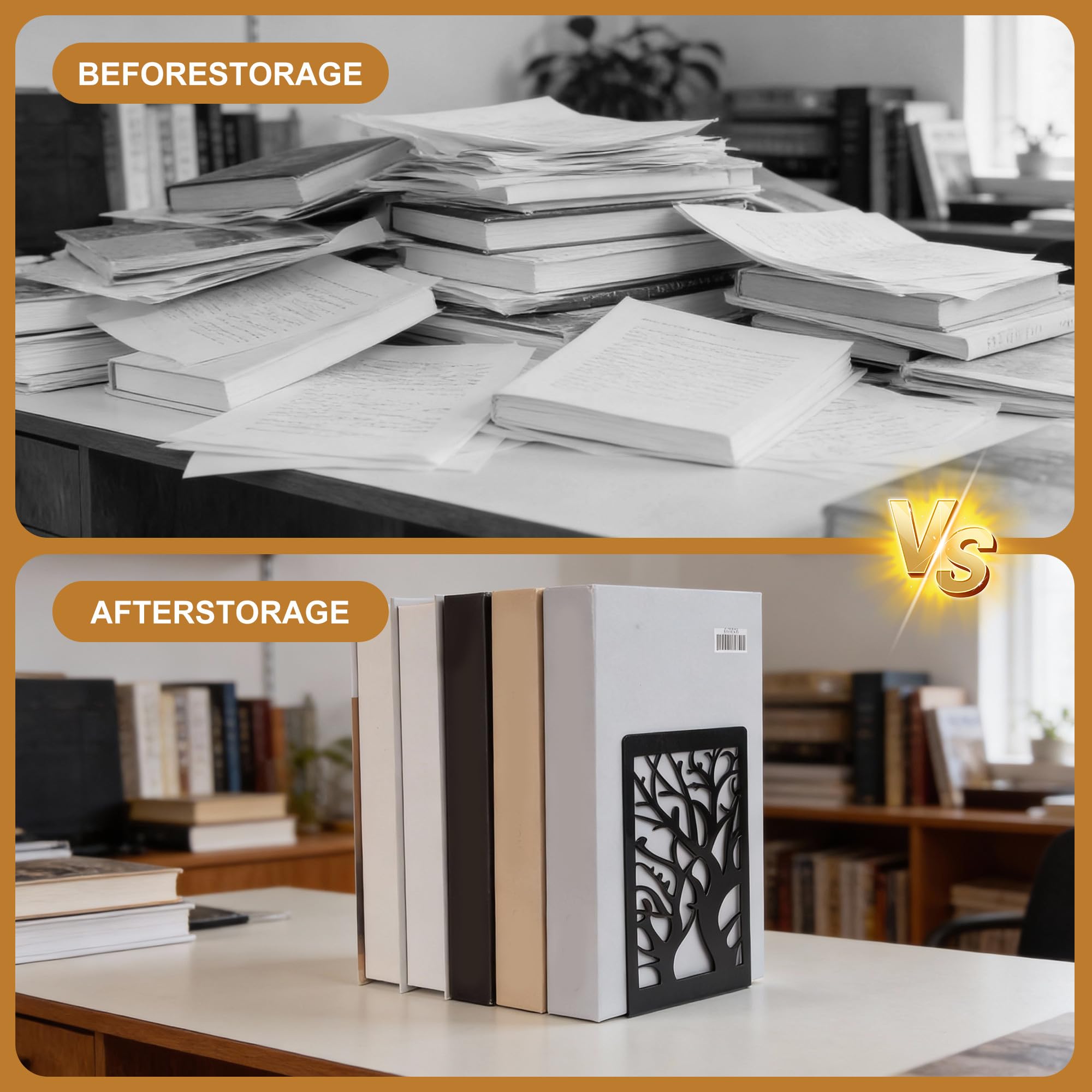 8 Pezzi Fermalibri in Metallo Nero con Base Antiscivolo per Libreria, Scuola e Ufficio