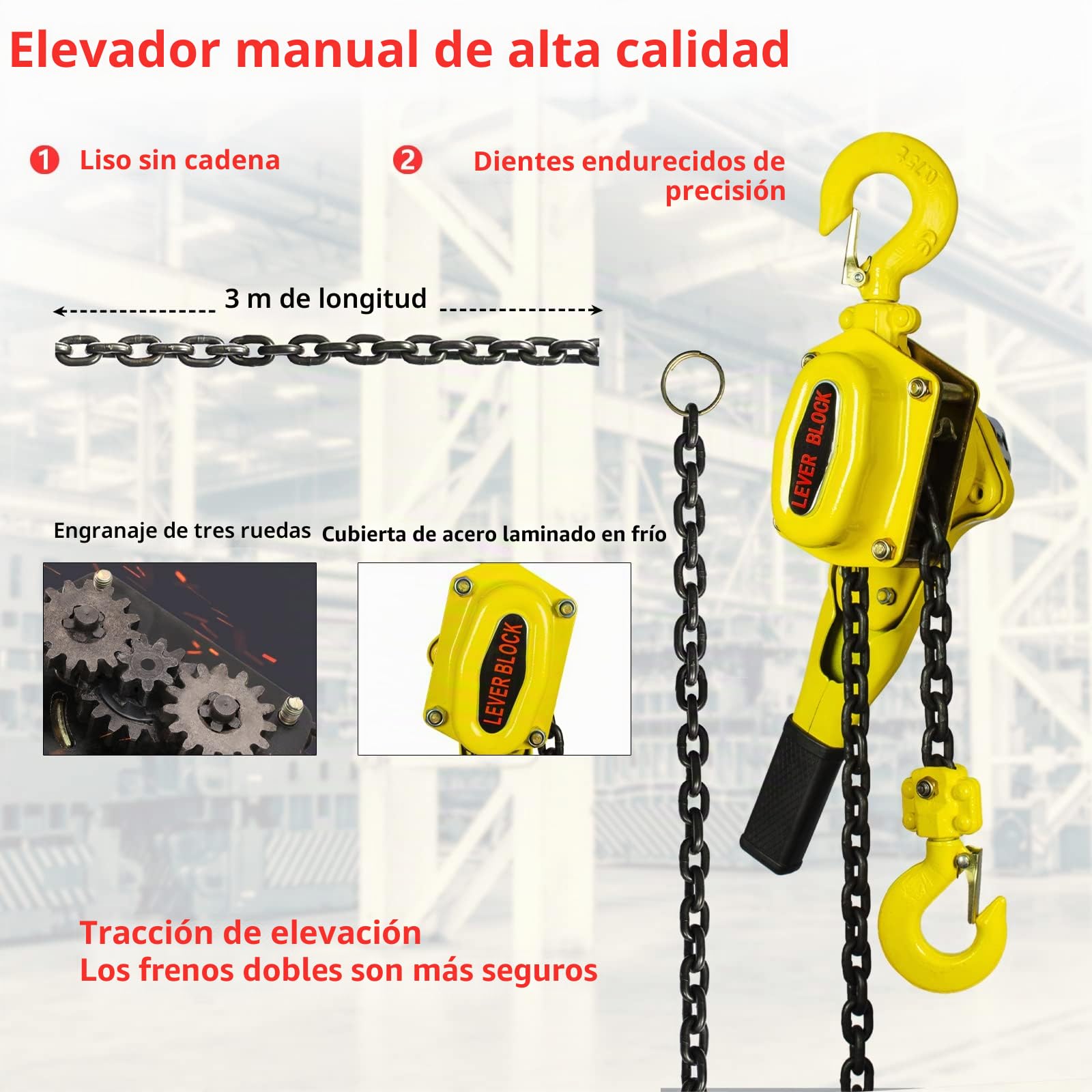 OUUTMEE Polipasto de cadena manual de cadena de bloqueo 0,75T polipasto de cadena con rodillo de tracción para garajes de almacén