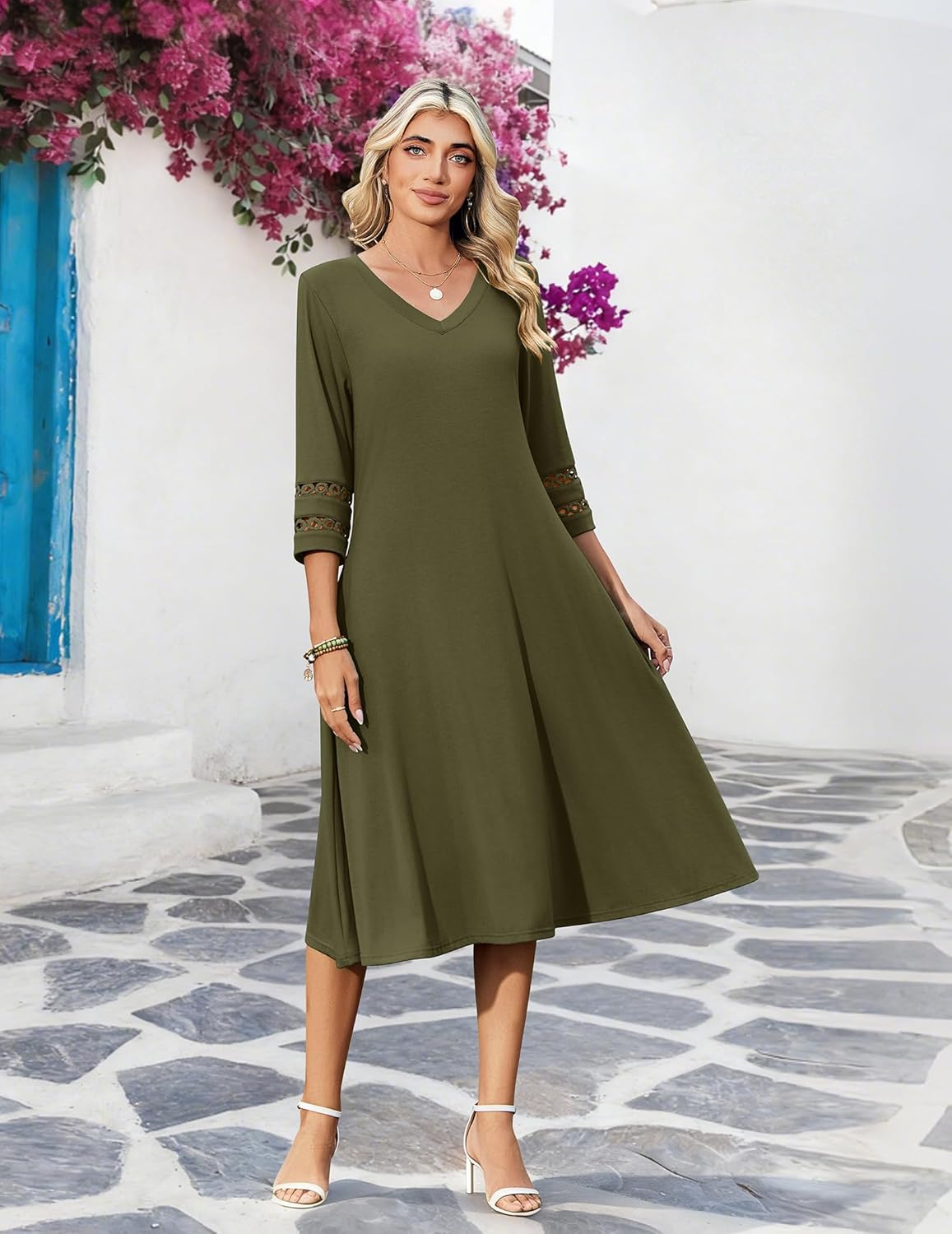 Zeagoo Women Casual Dress 3/4 Sleeve Casual Loose Midi Dress - Image 2