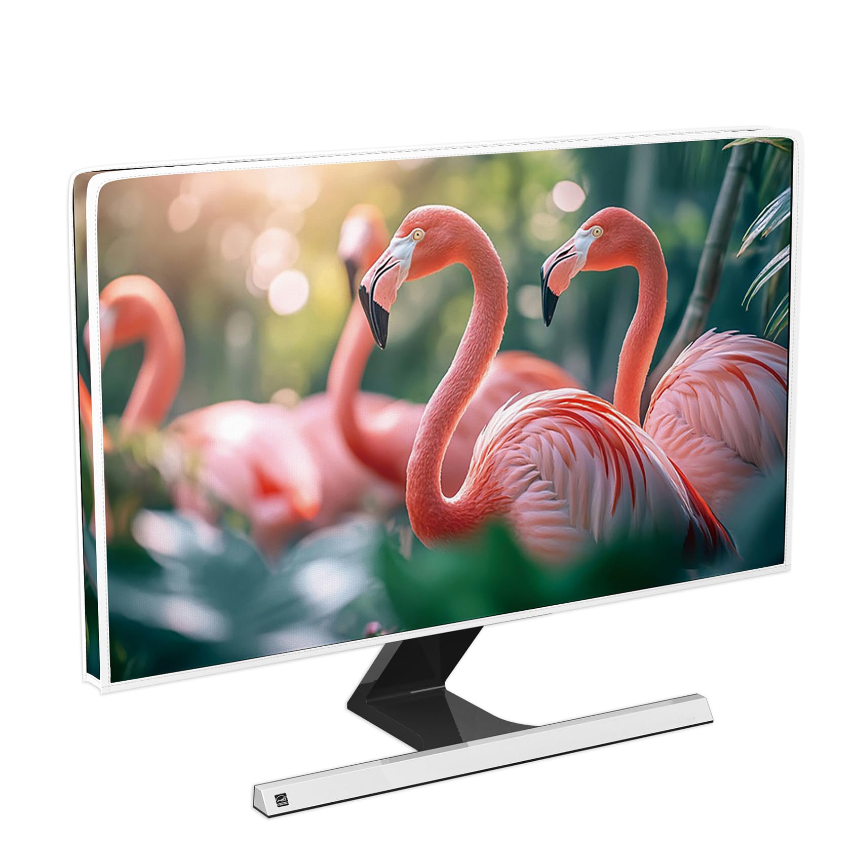 Pink Tropical Flamingo Waterproof Television Covers 45,46,47,48 Inch Green Plants Anti-Static Dust-Proof TV Dust Cover Protective Sleeve Compatible with Television LED LCD OLED TVs