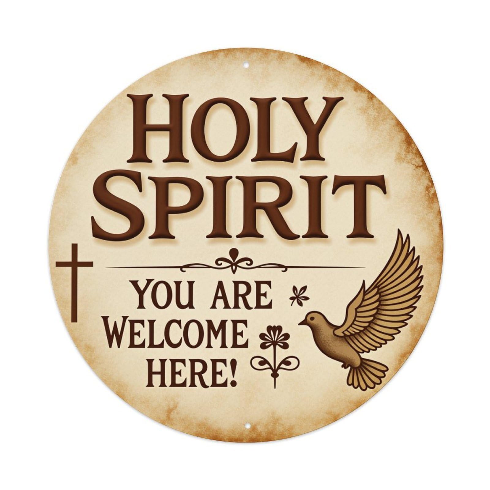 Holy Spirit Welcome Dove Cross Metal Tin Sign Vintage Garden Bedroom Cafe Bar Man Cave Home Wall Decor Metal Poster 8x8 inches