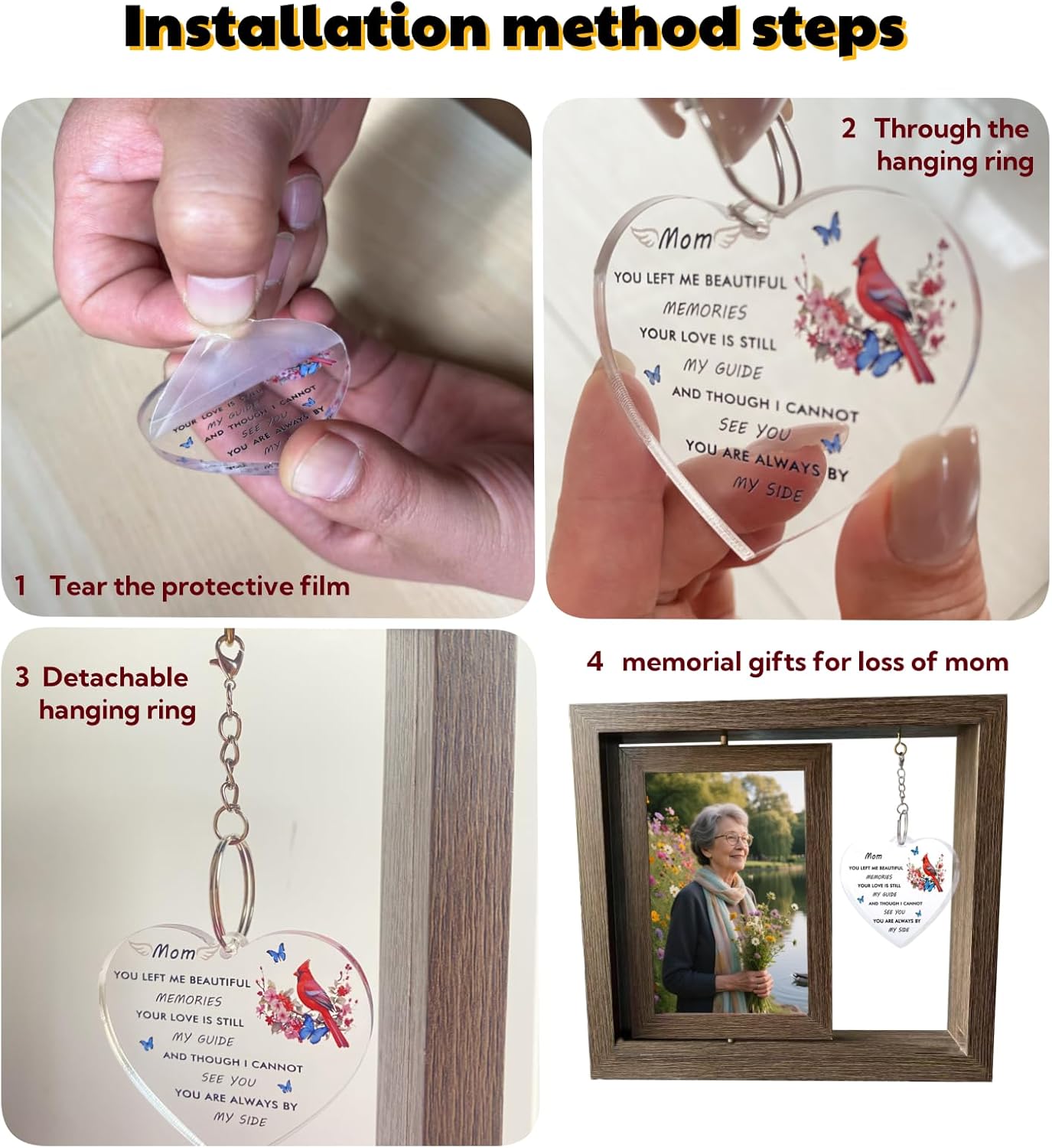 Memorial Gifts for Loss of Mom.Sympathy Gifts for Loss of Mother. Memorial Picture Frame-360°Rotating. Dual 4x6 Photo Holder for Home. Office.Ideal for Grieving_ Sons/Daughters & Families - Image 6