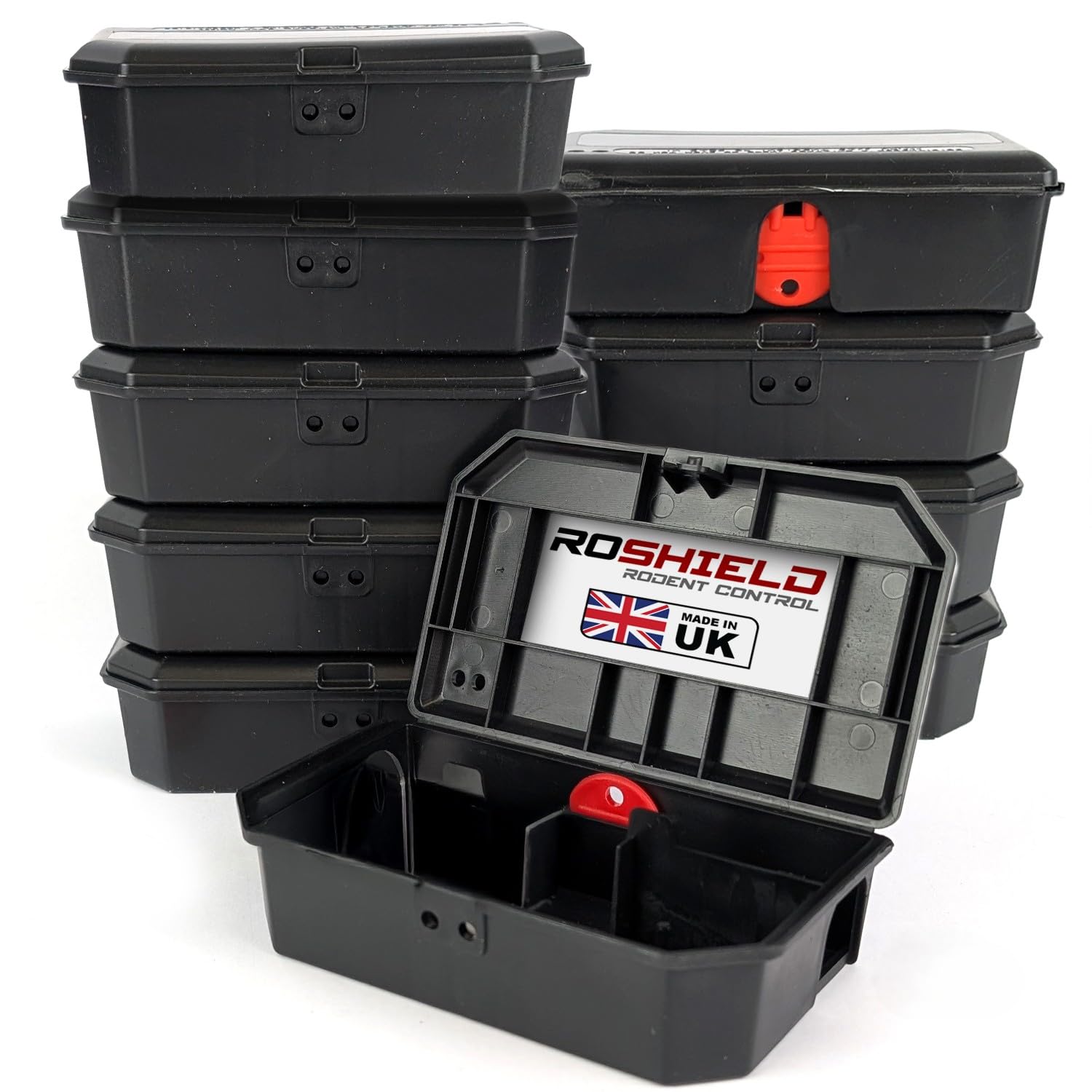 10 x Roshield Mouse Boxes - Holds Poison Bait For Mice Tough Plastic Box Design