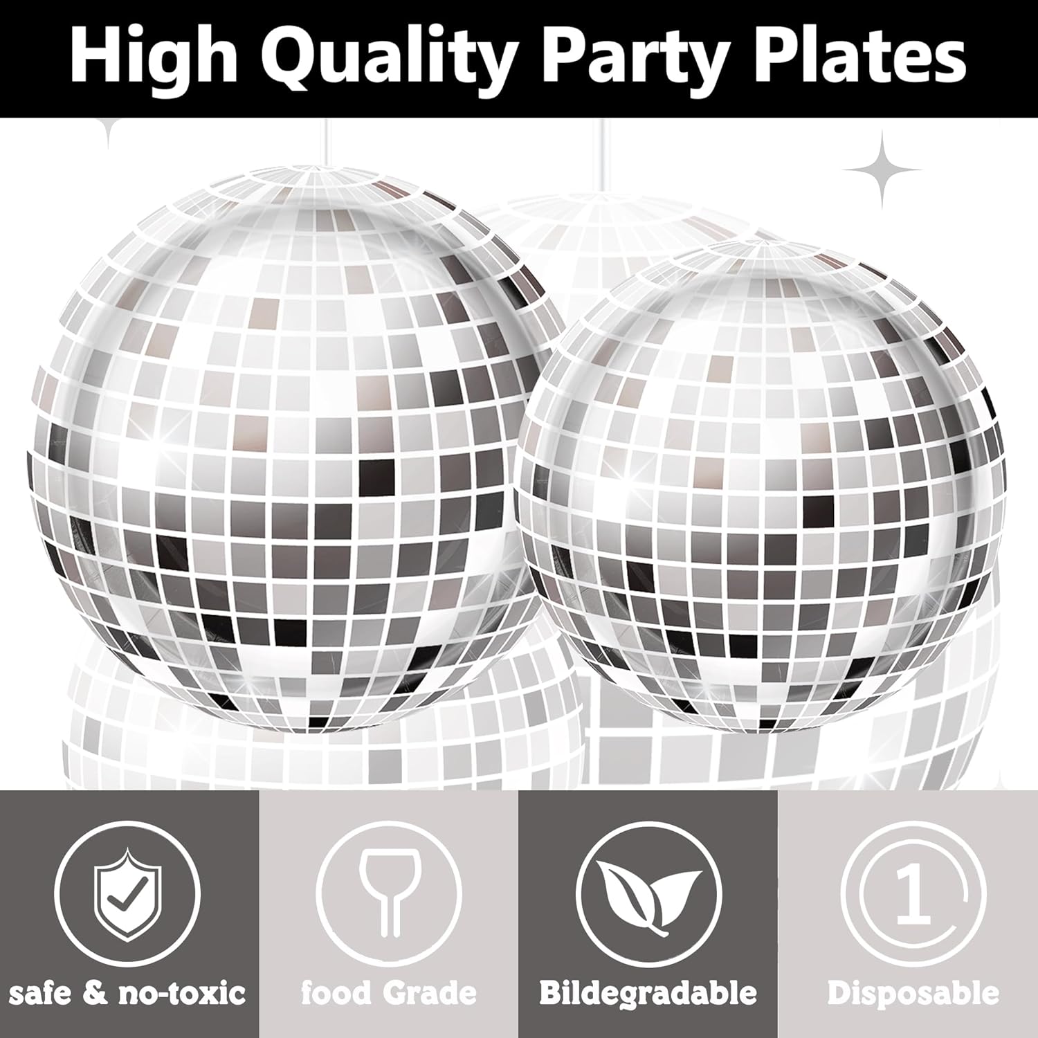 140PCS Disco Ball Party Decorations Black Silver Disco Paper Plates and Napkins Dessert Tableware Set Hip Hop Birthday Party Supplies 20 Guests