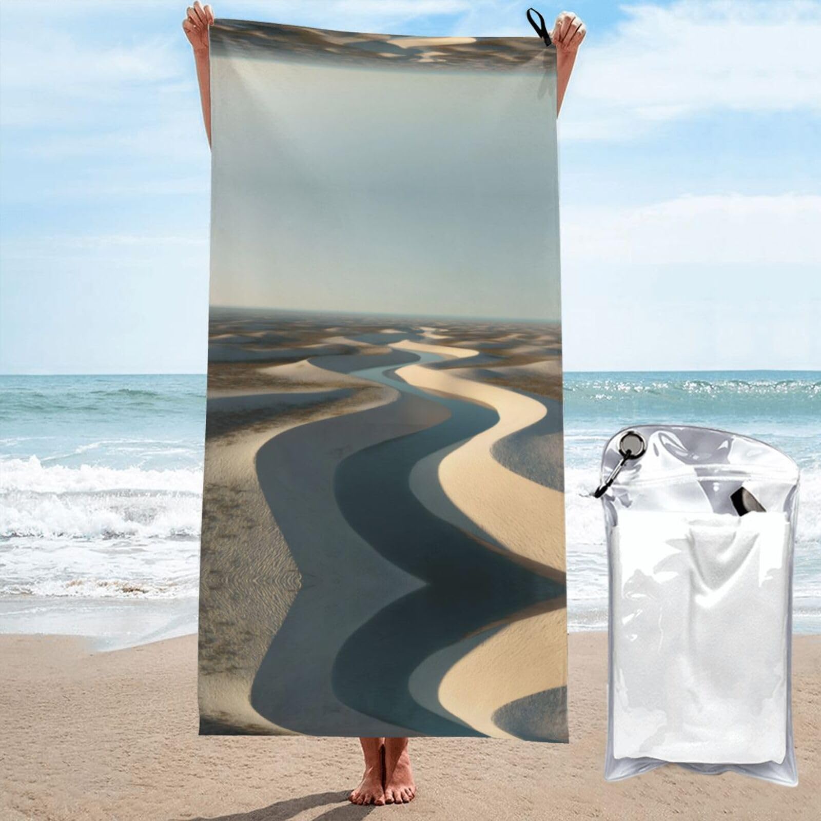 ESNAIUVCD River Sand Dunes Print Beach Towel, Microfibre Sauna Towel, Quick-Drying Fitness Towel, Lightweight And Thin Portable Sauna Towel