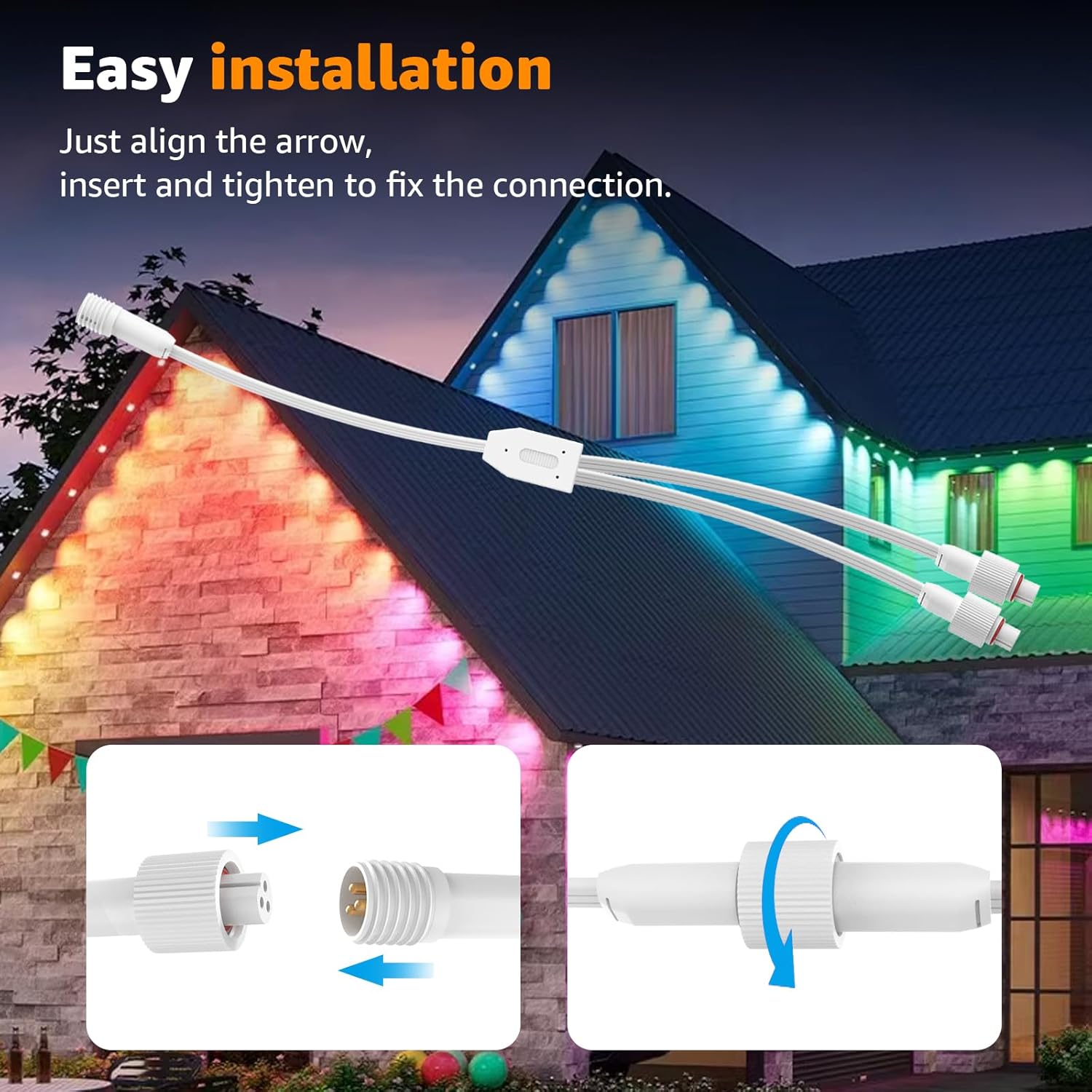 Y-Splitter Extension Cable for Govee Permanent Outdoor Lights Pro,IP68 Waterproof Extension Cord Compatible with Govee Y Splitter H705A H705B H705C (1 Male to 2 Female)